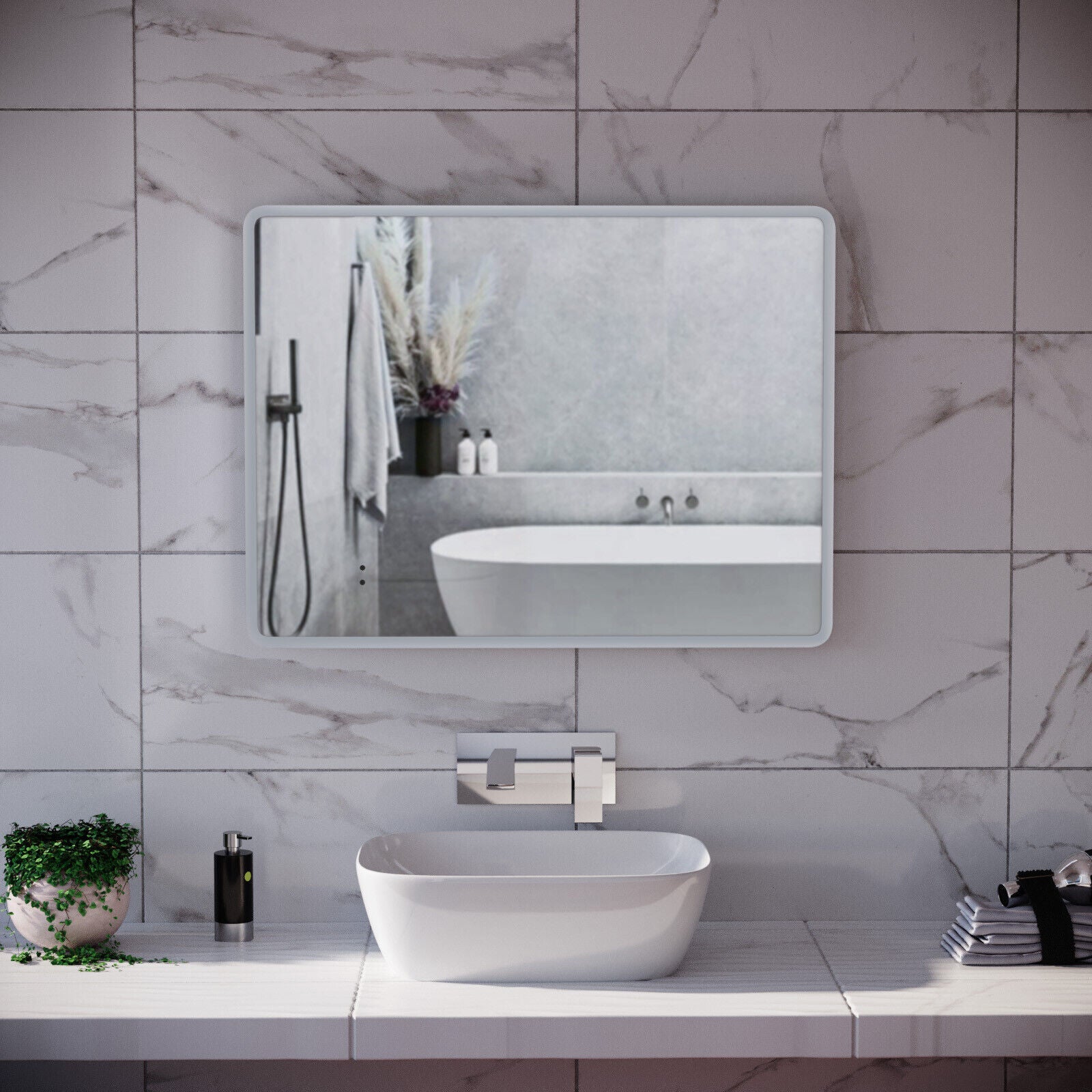 Nes Home Motion Sensor Bathroom LED Mirror Shaver Socket Demister 600 X 800Mm