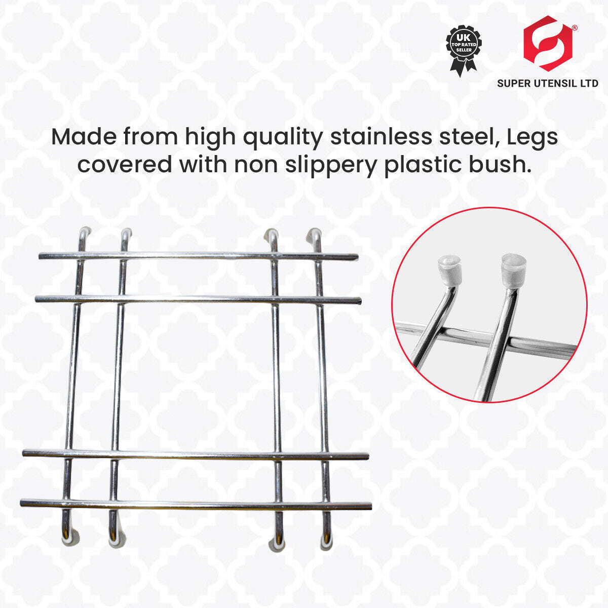 Kitchen Trivet Worktop Saver Hot Pot Pan Stand Rack Stainless Steel 20X20Cm UK