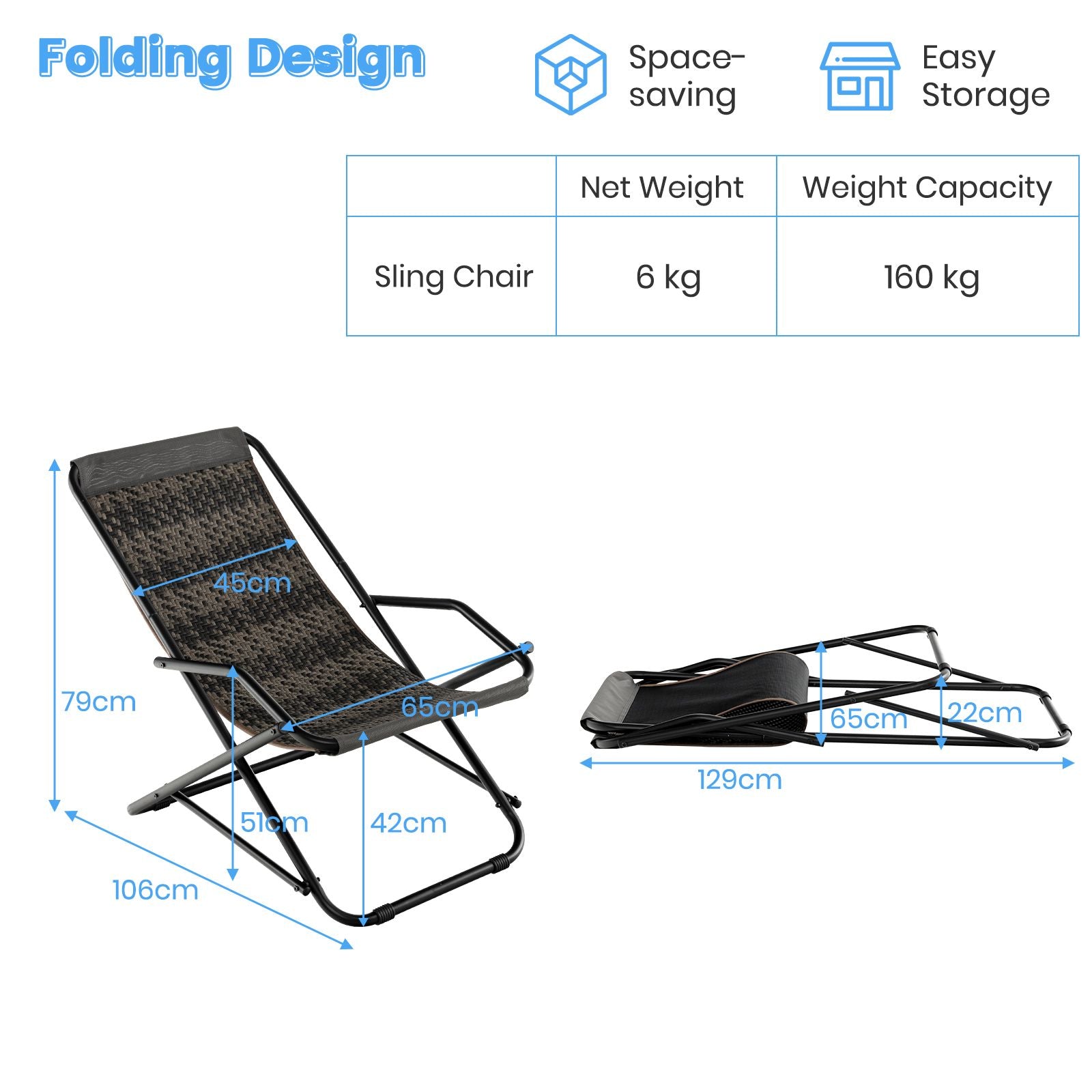 Outdoor Sling Chair with Armrests