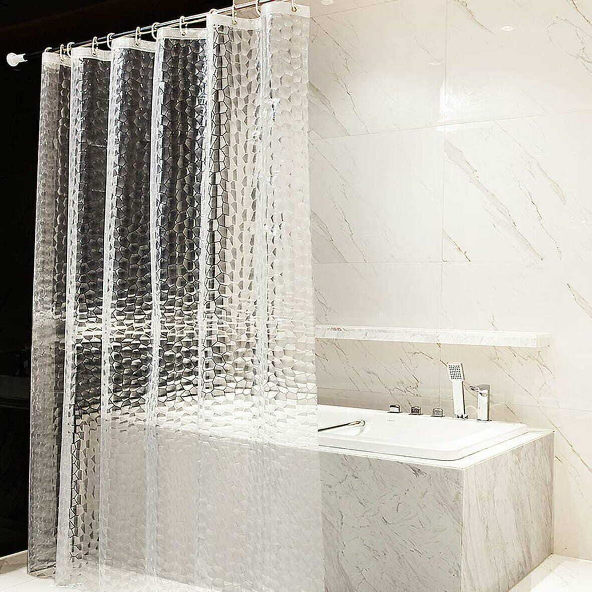 3D Design Modern PEVA Shower Curtain Bathroom Waterproof with Hooks 180Cmx180Cm
