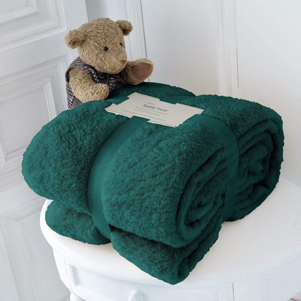 TEDDY BEAR FLEECE THROW over BED LARGE BEDSPREAD SOFT CUDDLY WARM SOFA BLANKET