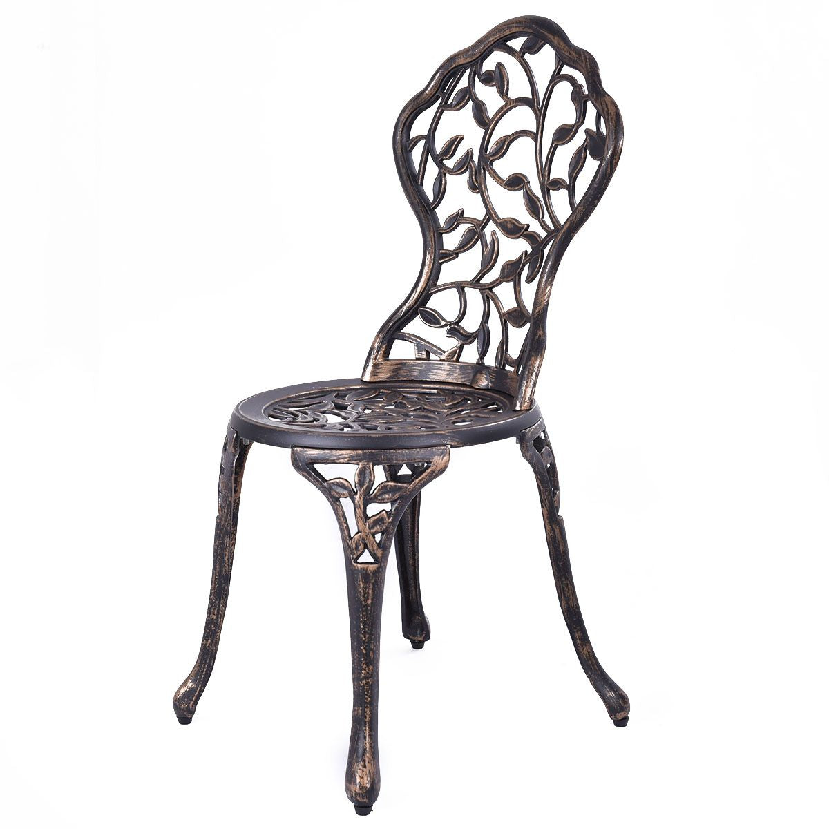 3-Piece Outdoor Bistro Set with Rust-Resistant Cast Aluminum and Leaf Design