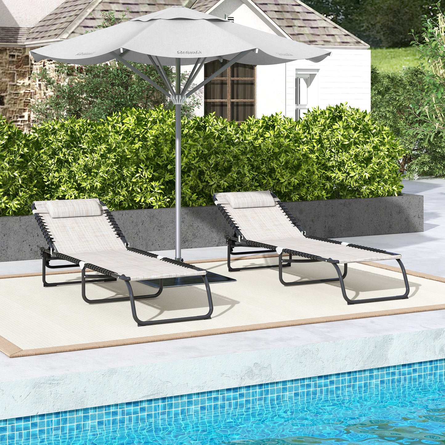 2 Pcs Beach Chaise Lounge 4 Adjustable Positions Sleeping Bed