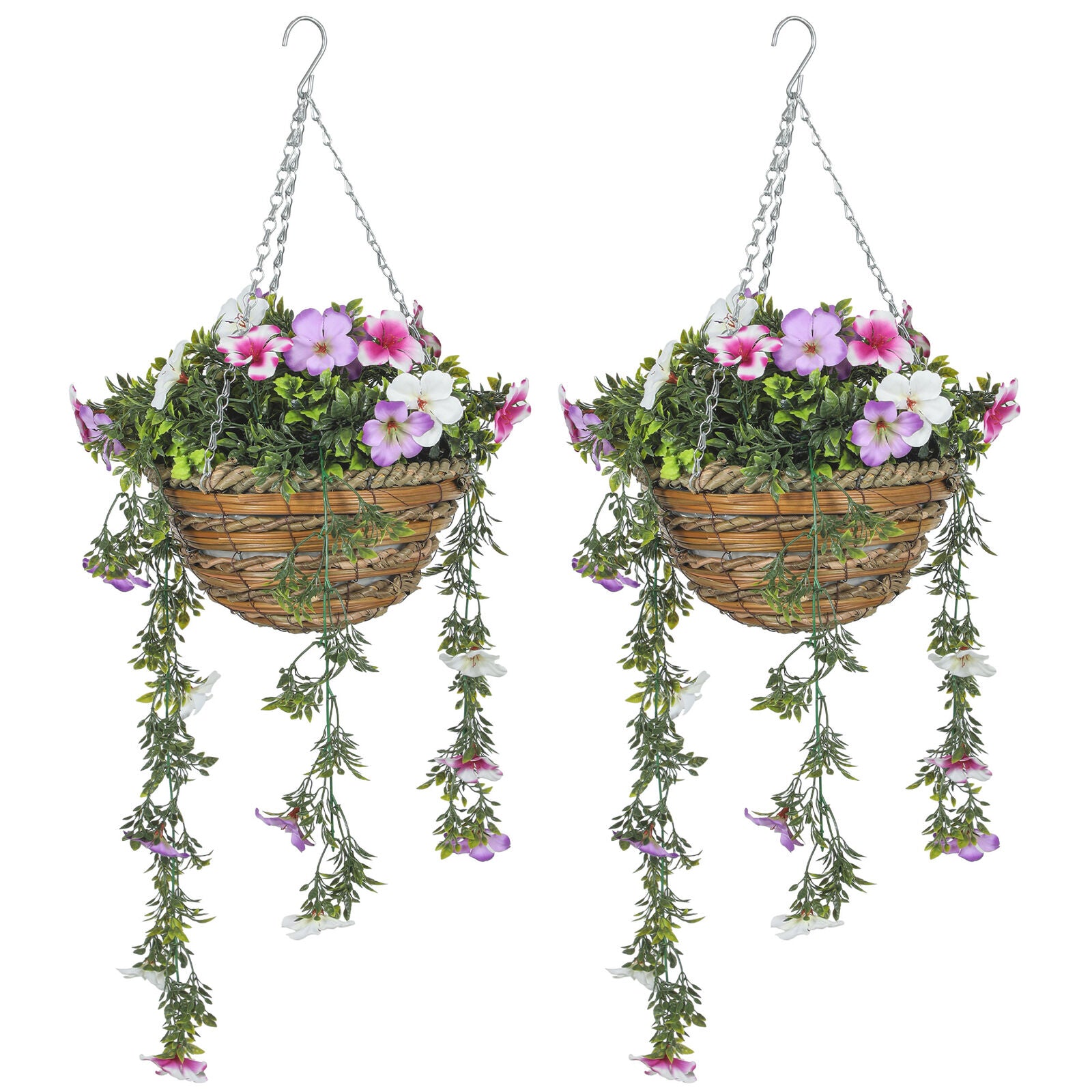 HOMCOM Set of 2 Artificial Plants, Azalea Flowers in Basket