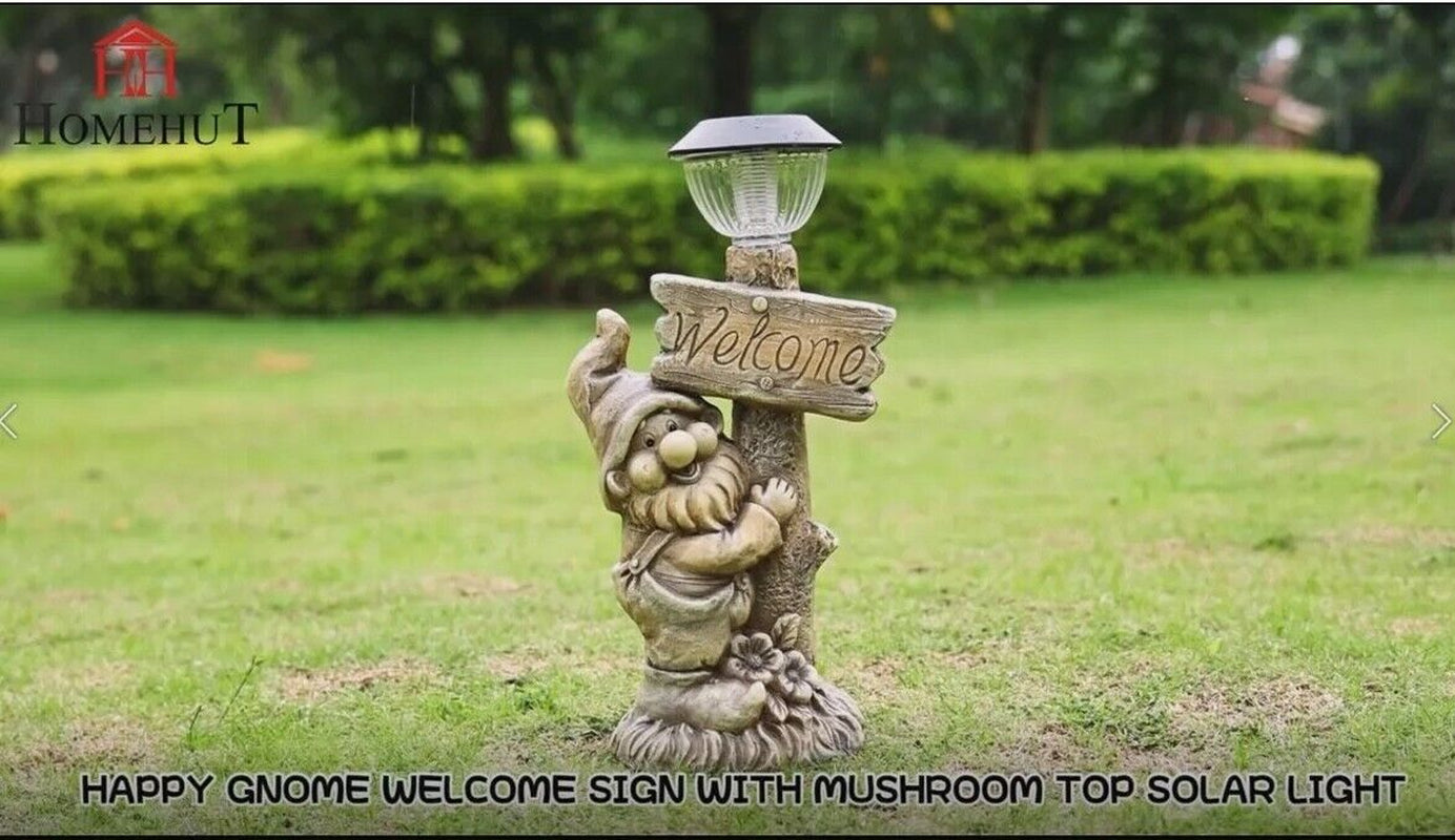 Garden Ornaments Solar Powered Gnome Welcome Lamp Decor