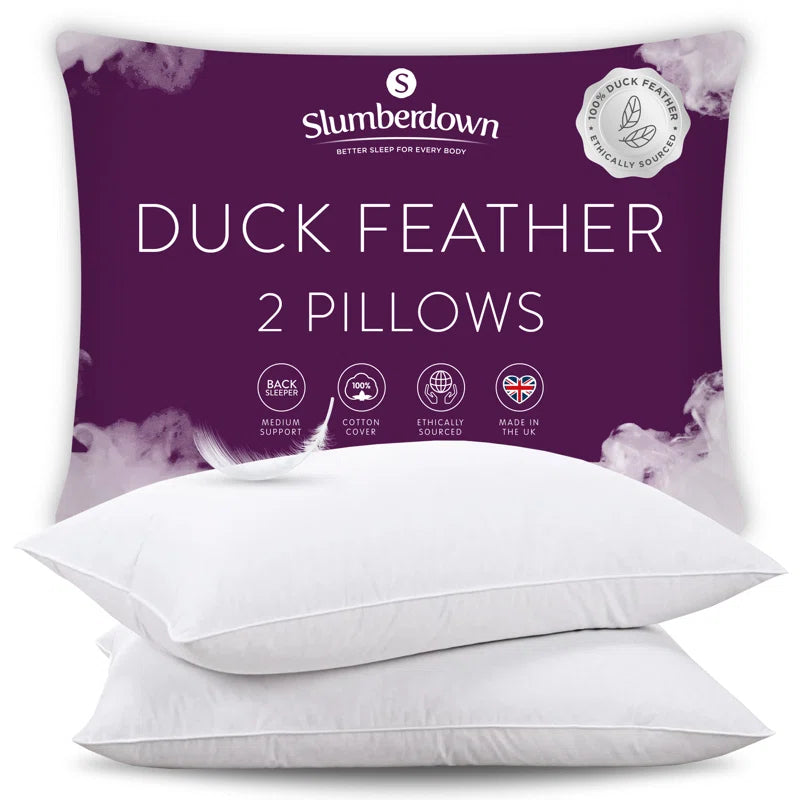 Duck Feather 100% Cotton Cover Medium Support Back Sleeper Machine Washable Pillow