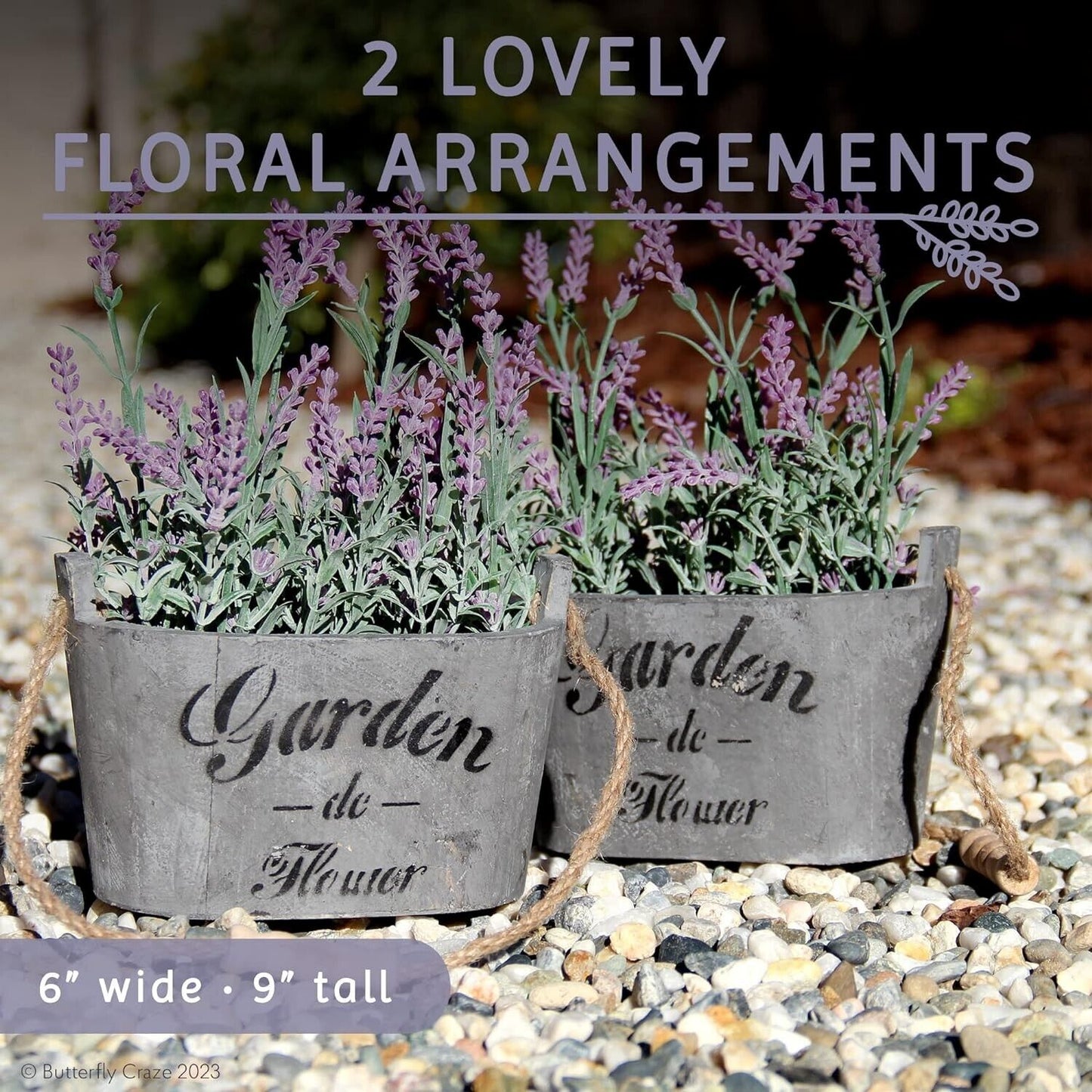 Artificial Lavender Flowers in Bundles Fake Silk Faux Lavender Plant Wooden Pots