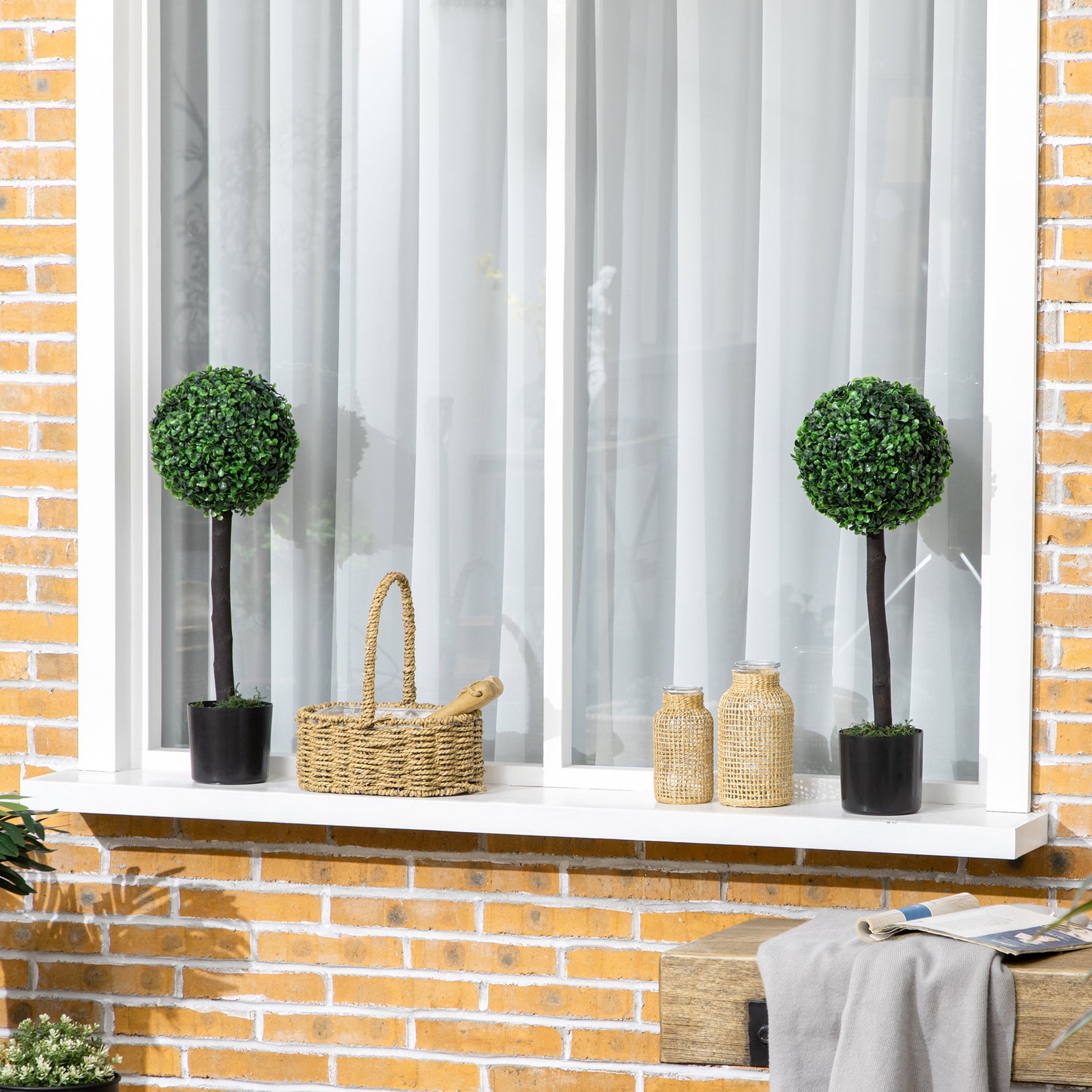 Set of 2 Decorative Artificial Plants Boxwood Ball Trees for Indoor Outdoor