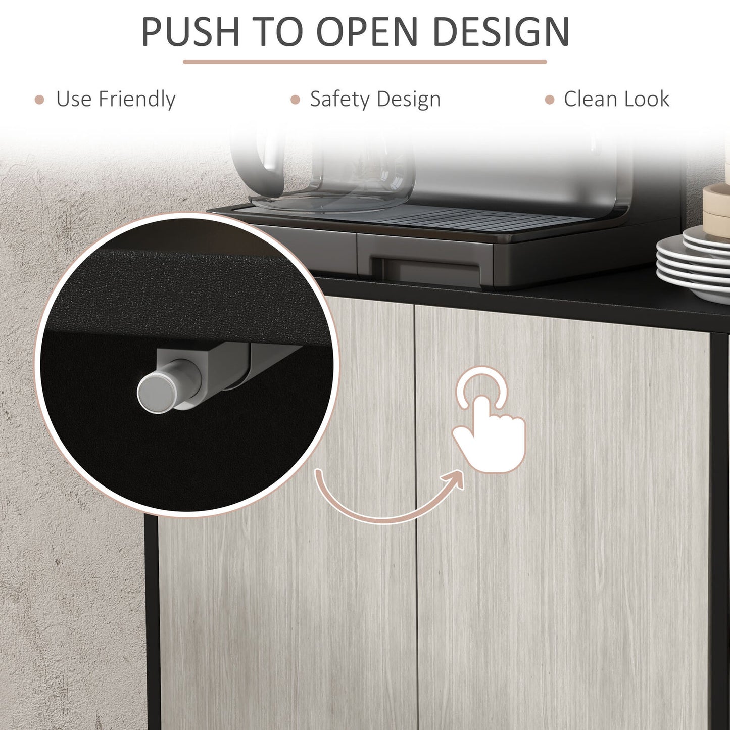 HOMCOM Sideboard Storage Cabinet for Living Room with Adjustable Shelves Black