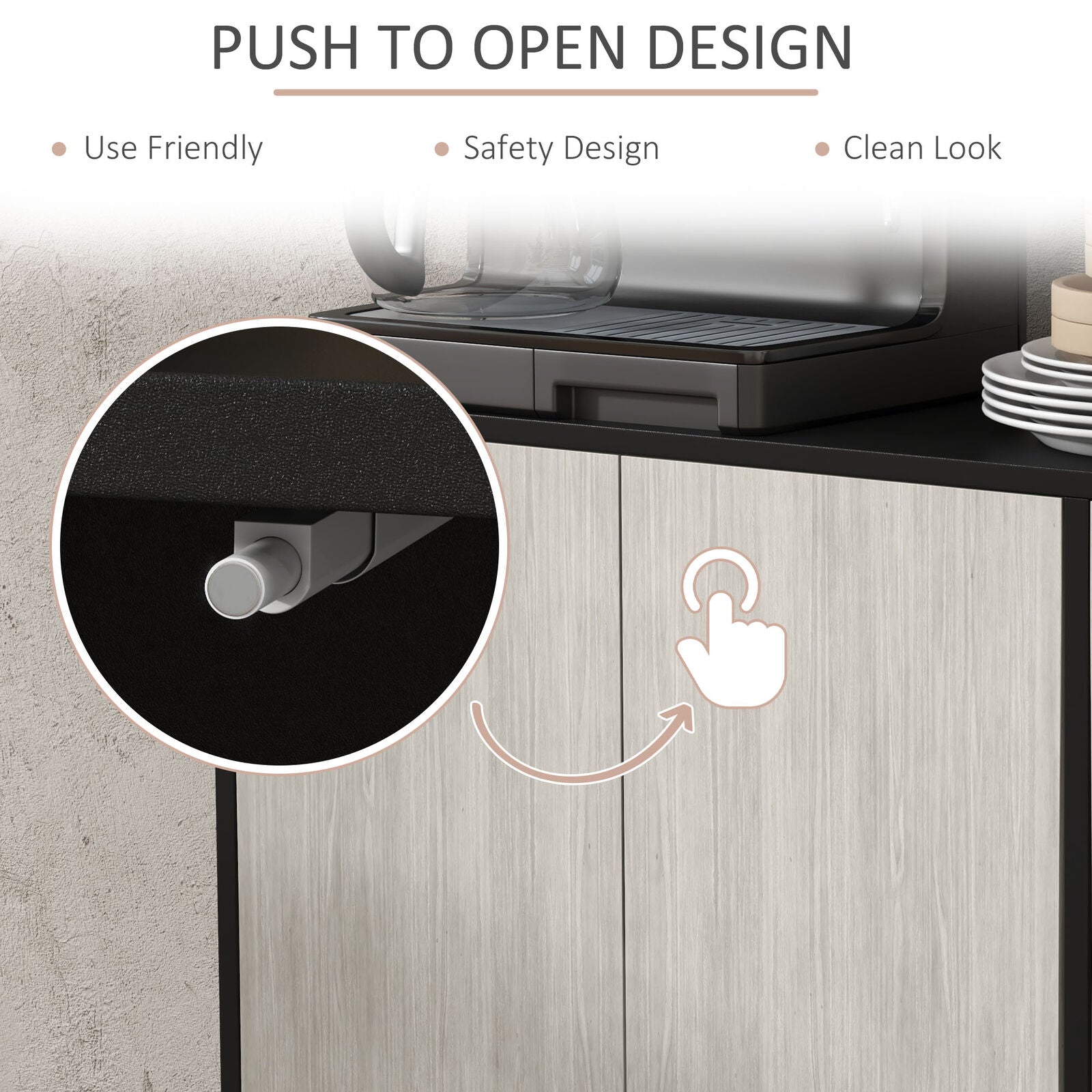 HOMCOM Sideboard Storage Cabinet for Living Room with Adjustable Shelves Black