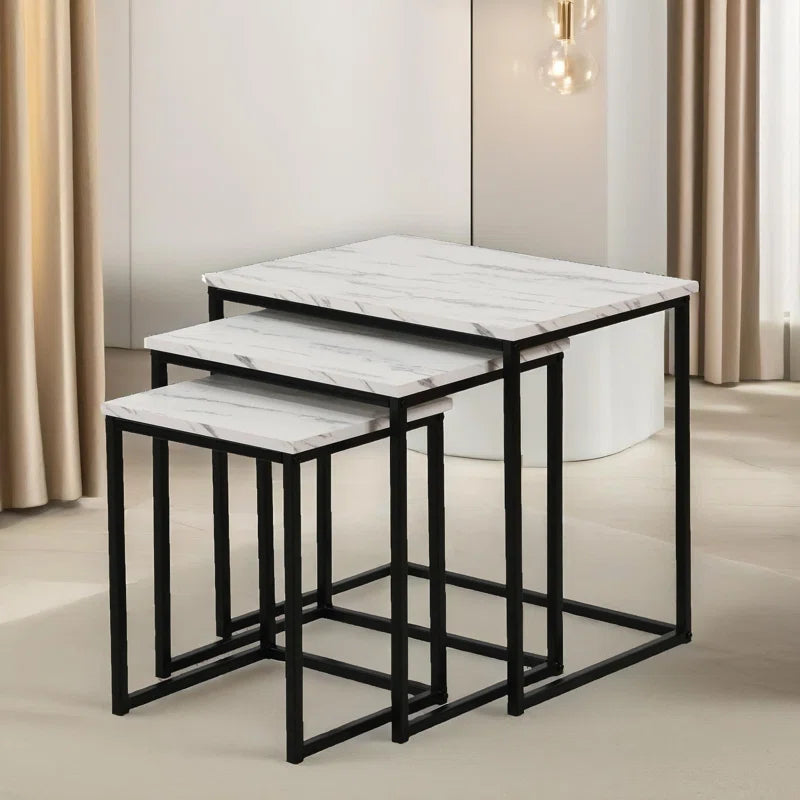 Severo 3-Piece Nesting Tables Marble Effect Living Room Furniture