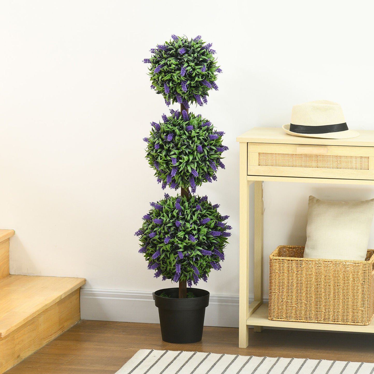HOMCOM Set of 2 Potted Artificial Plants Ball Tree with Lavender Flowers, 110Cm