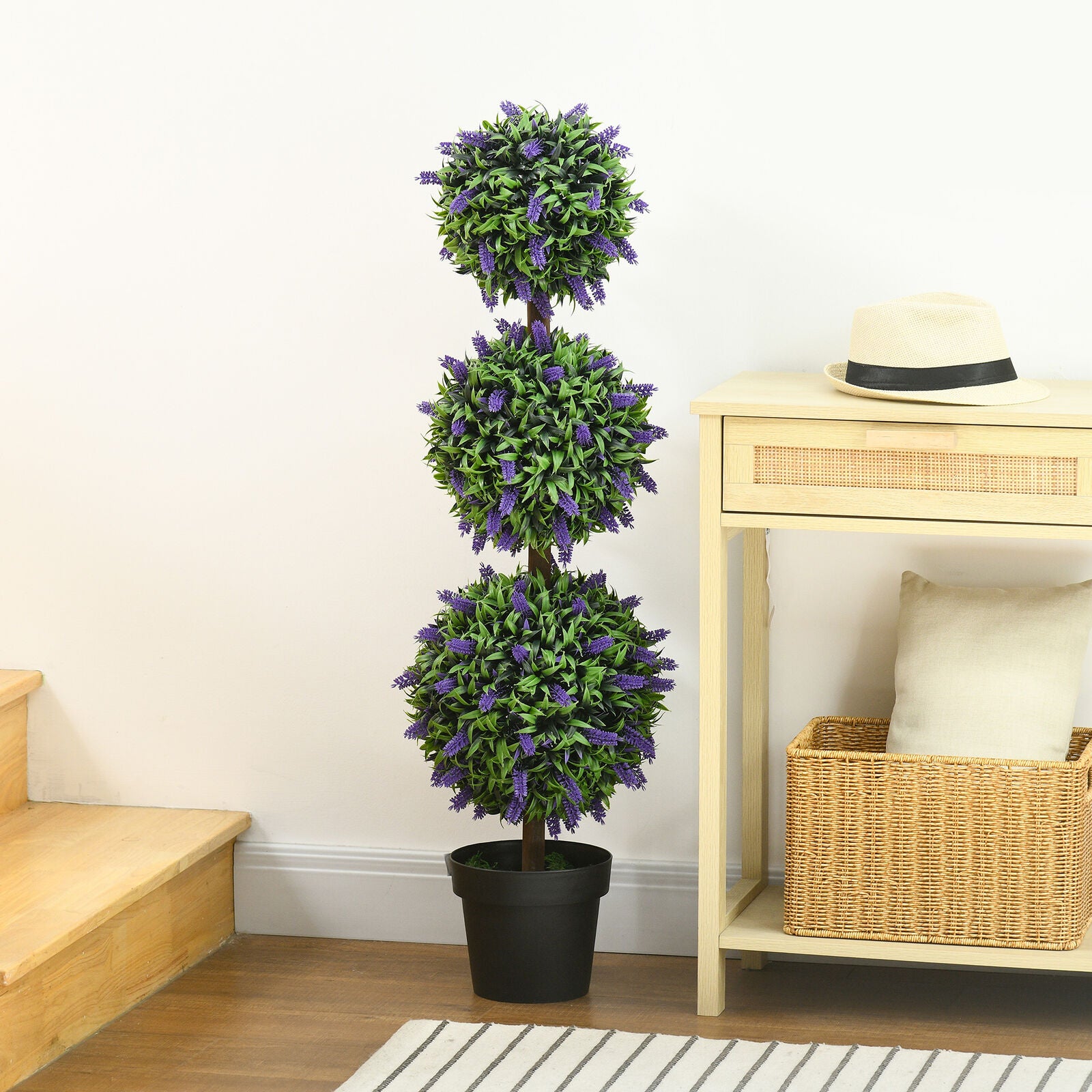 HOMCOM Set of 2 Potted Artificial Plants Ball Tree with Lavender Flowers, 110Cm