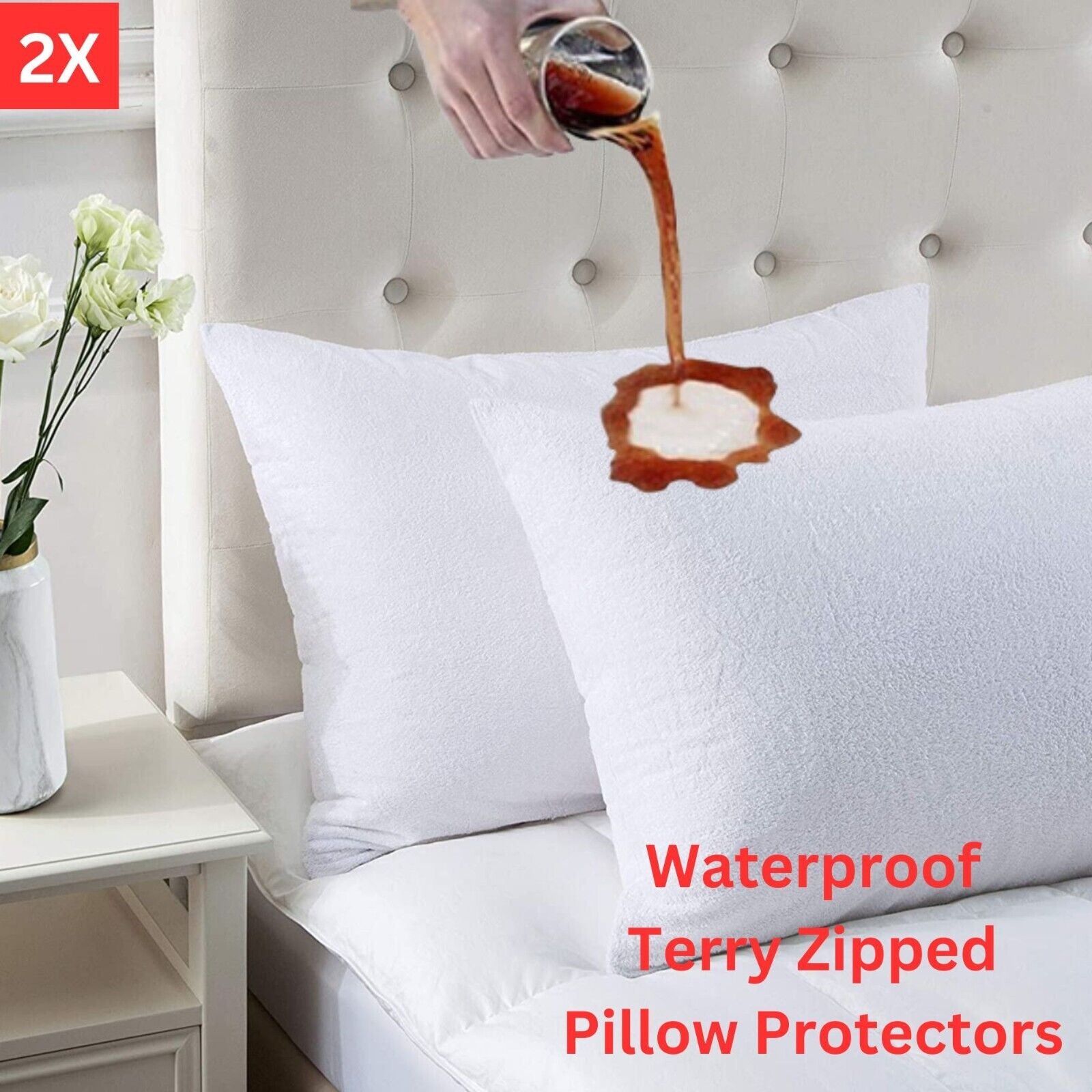 Pack of 4 Zipped WATERPROOF QUILTED Pillow Protectors Hypoallergenic Soft Covers