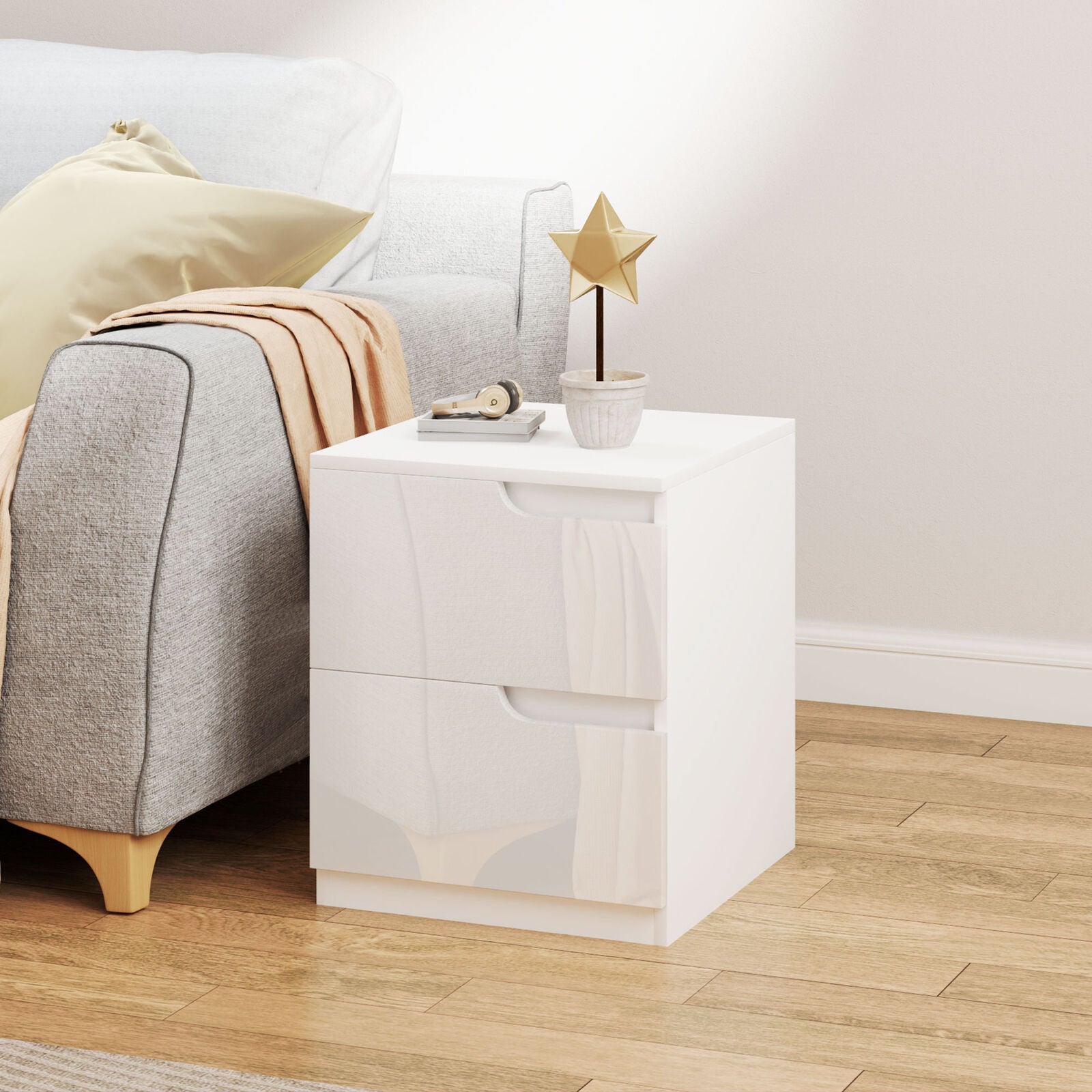 Modern Bedside Table with 2 Drawers for Bedroom, Living Room, White