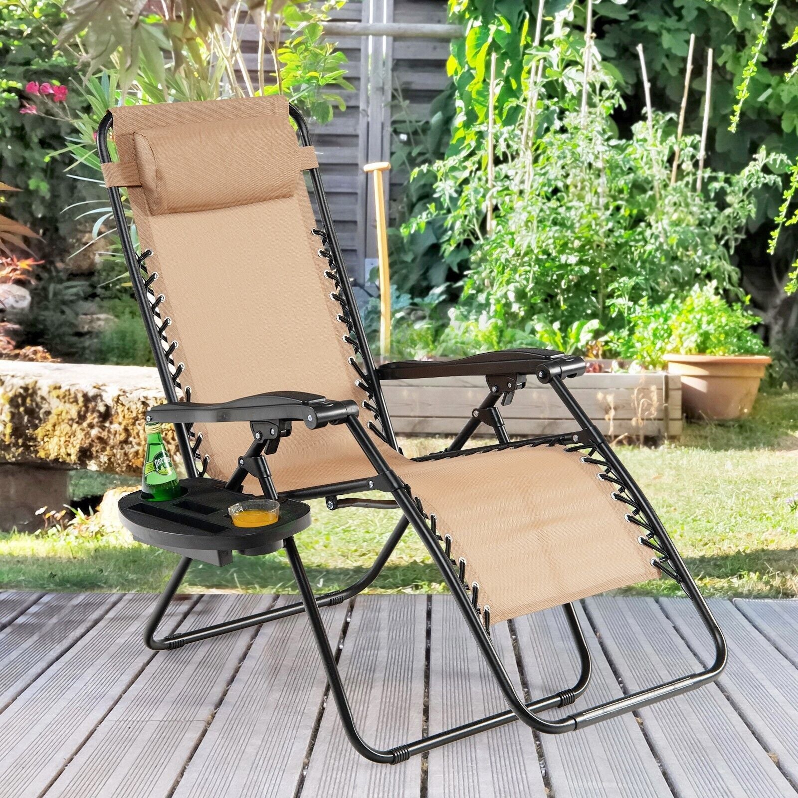 Folding Zero Gravity Chairs Outdoor Patio Recliners with Removable Headrests