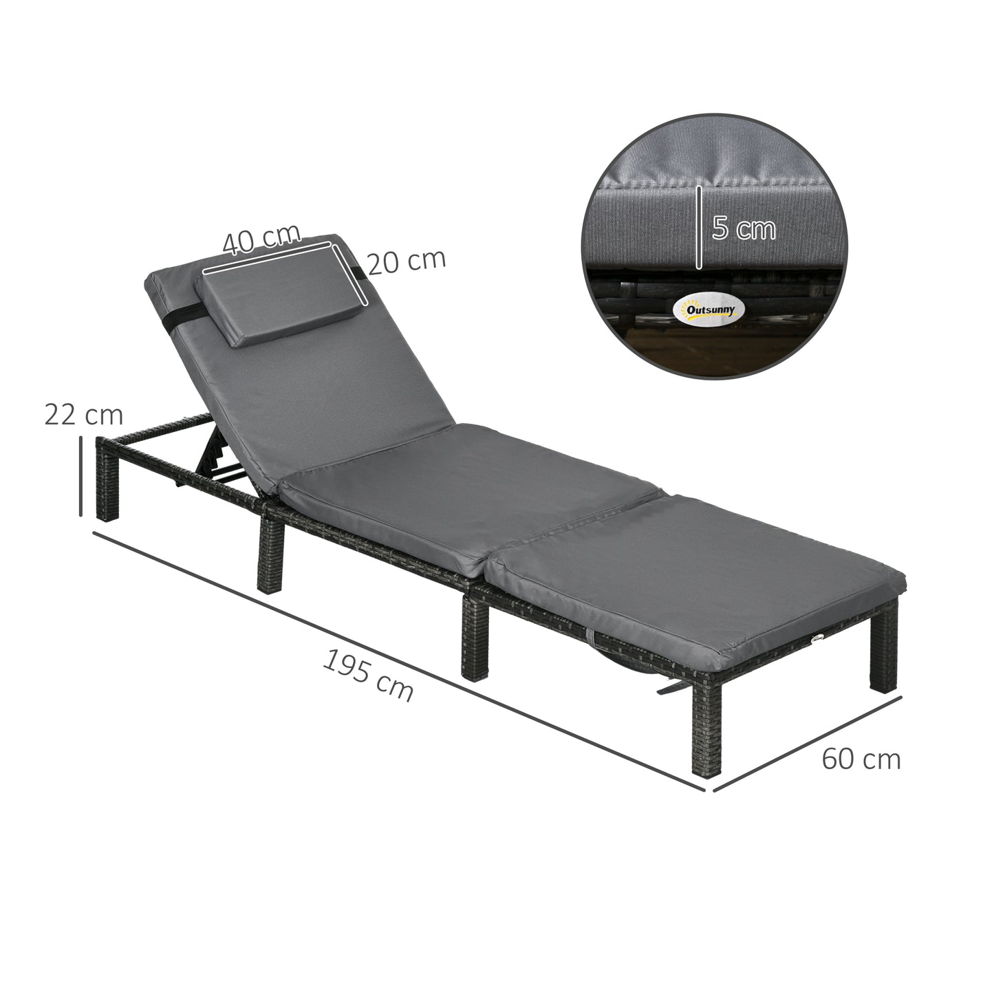 Rattan Sun Loungers Set of 2 W/ 5-Level Adjustable Backrest Headrest