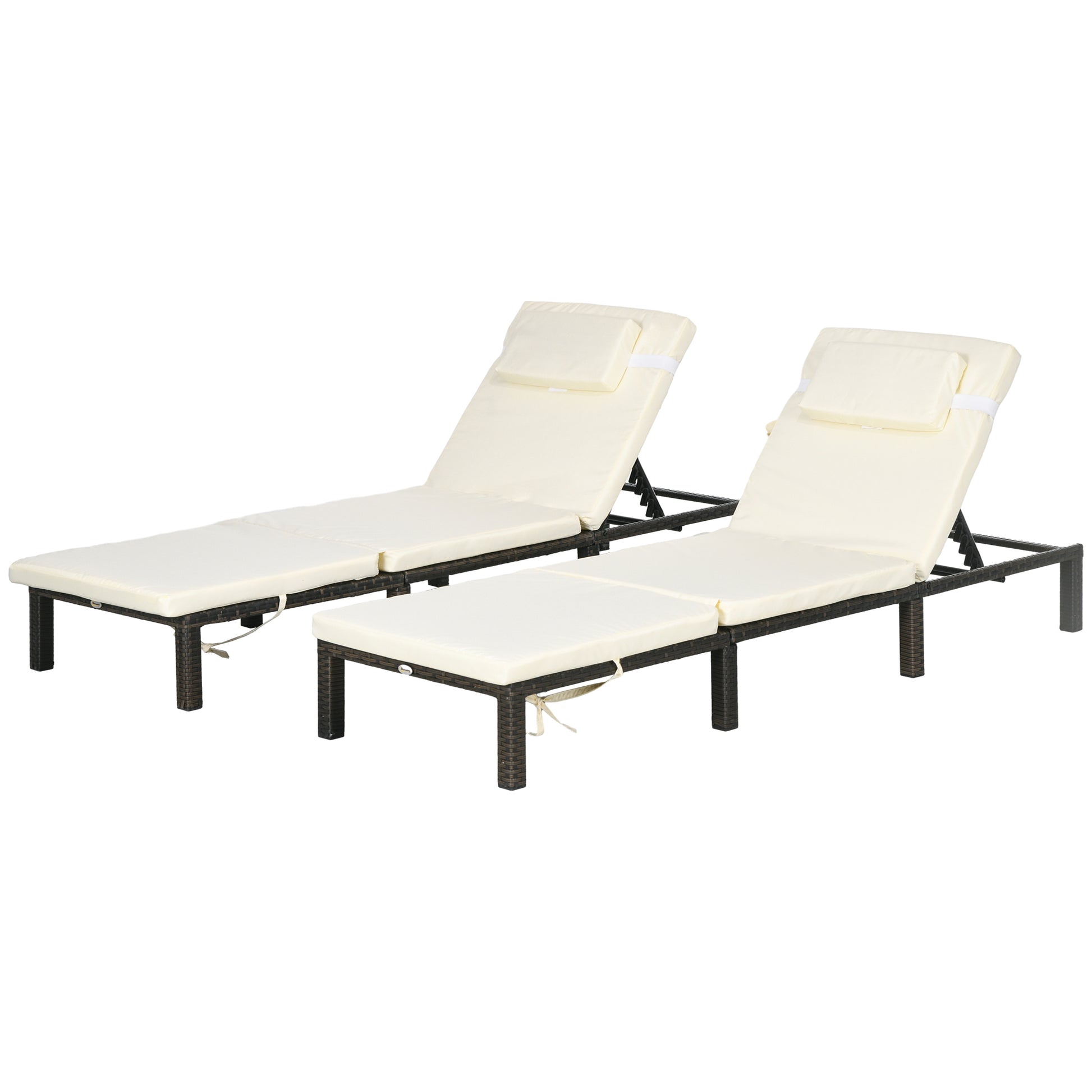 Rattan Sun Loungers Set of 2 W/ 5-Level Adjustable Backrest Headrest