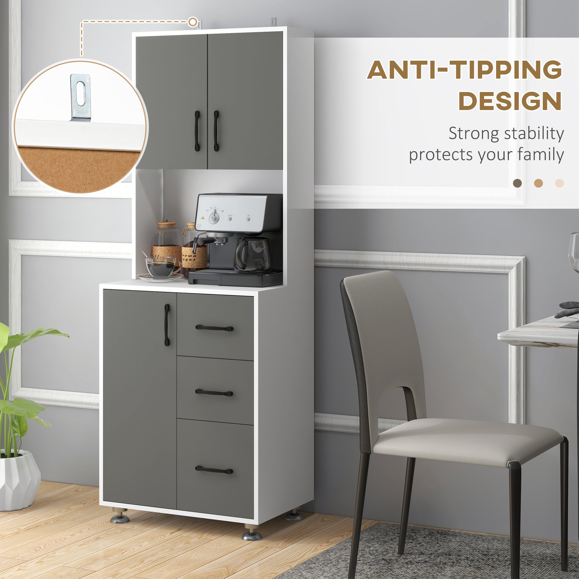 Modern Kitchen Cupboard with Storage Cabinets, 3 Drawers for Living Room
