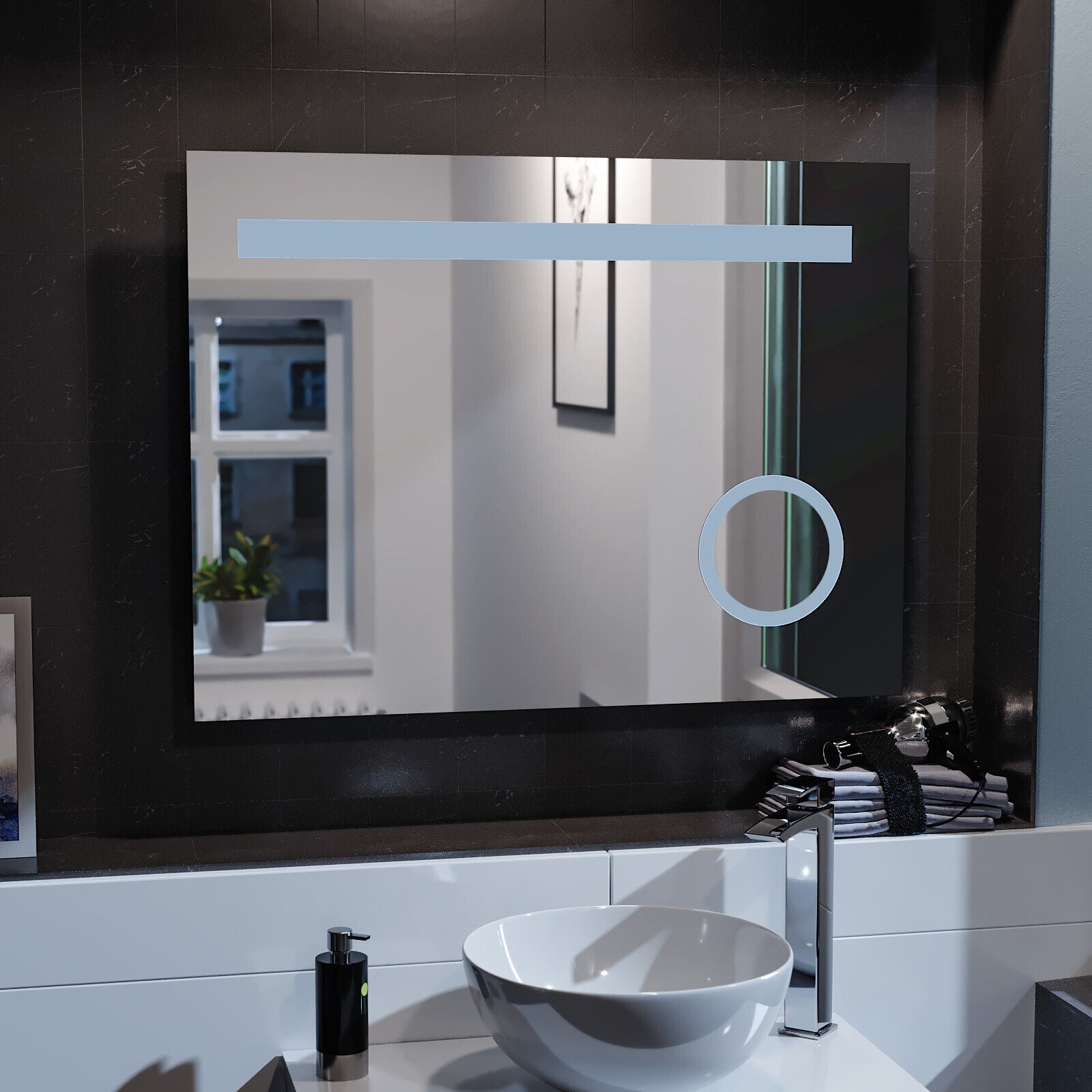 Nes Home Rectangle Illuminated LED 800Mm X 600Mm Bathroom Mirror Demister