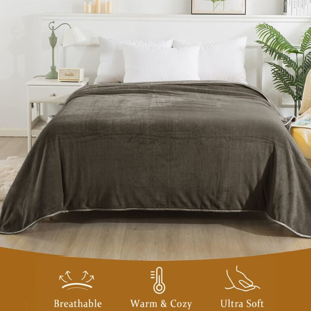 Large Fleece Blanket Throw Reversible Soft Warm Bed Sofa Blanket Double & King