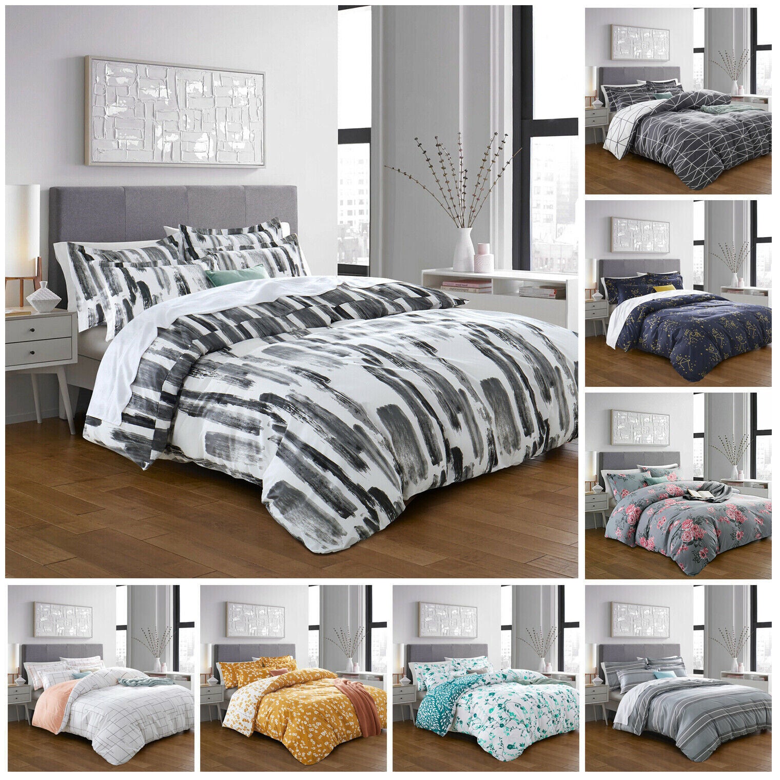 Luxury Reversible Duvet Cover Quilt Cover Bedding Set Single Double King Size