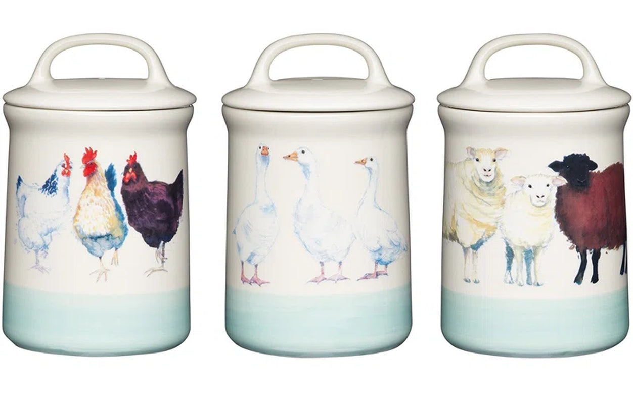 Apple Farm Stoneware Coffee, Tea and Sugar Canisters