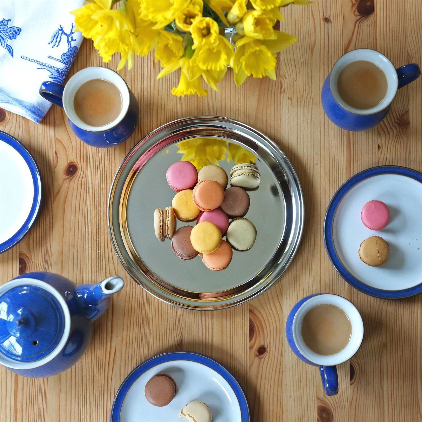 6X 35.5Cm round Stainless Steel Serving Trays Metal Food Tea Dinner Trays