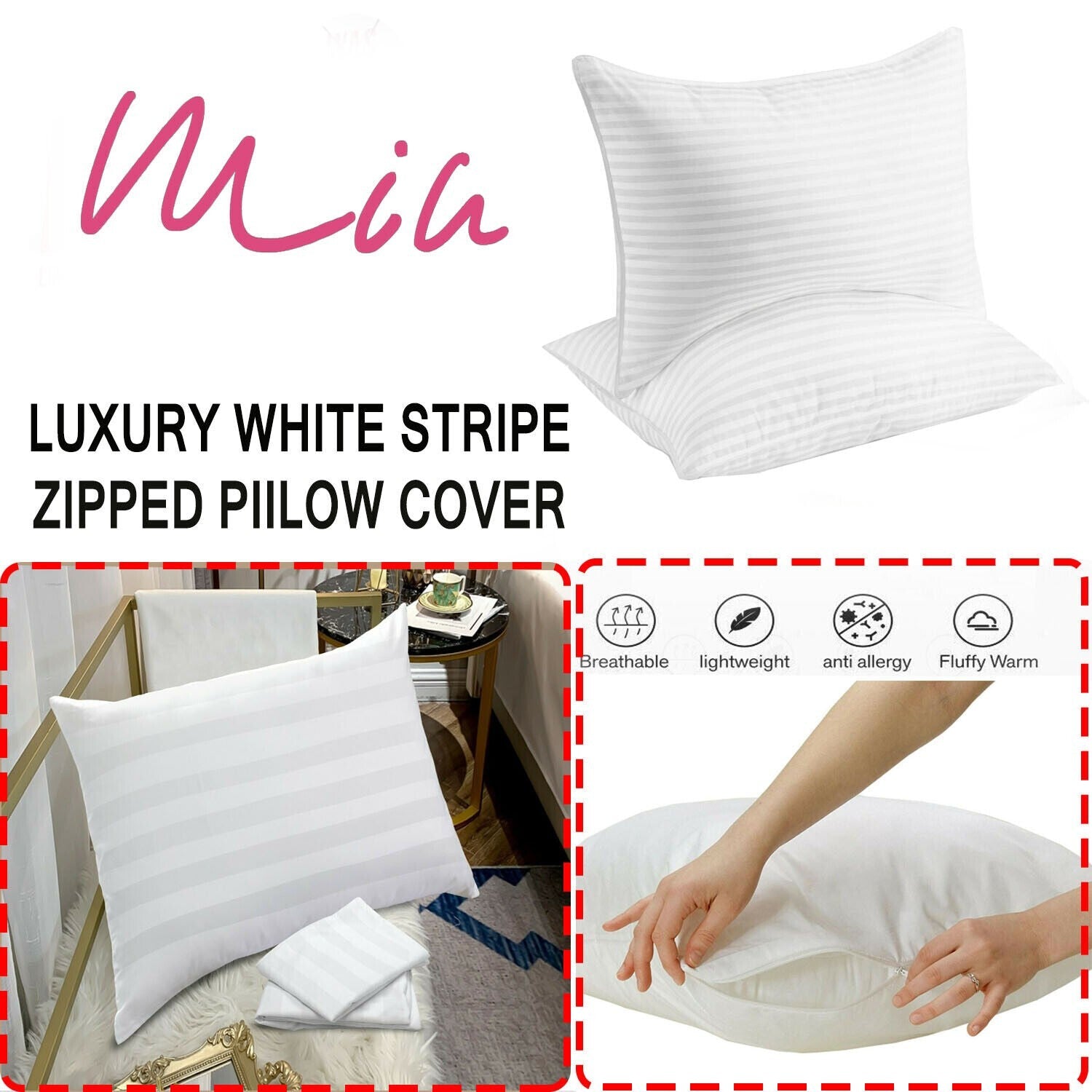 Pack of 4 Zipped WATERPROOF QUILTED Pillow Protectors Hypoallergenic Soft Covers