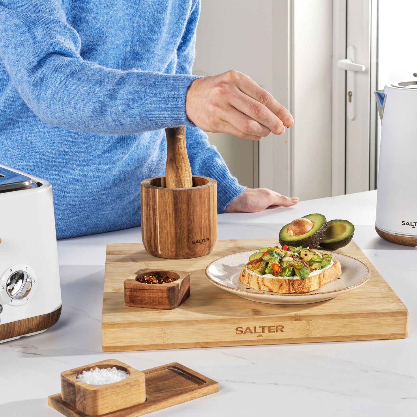 Salter Kitchen Set Storage Canisters Tea Coffee Sugar Salt & Pepper Pinch Pots