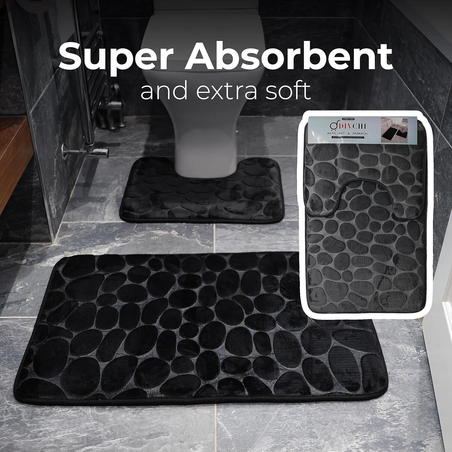 2 PCS Bathroom NON SLIP BATH MAT MEMORY FOAM ULTRA SOFT TOILET BATHROOM RUGS