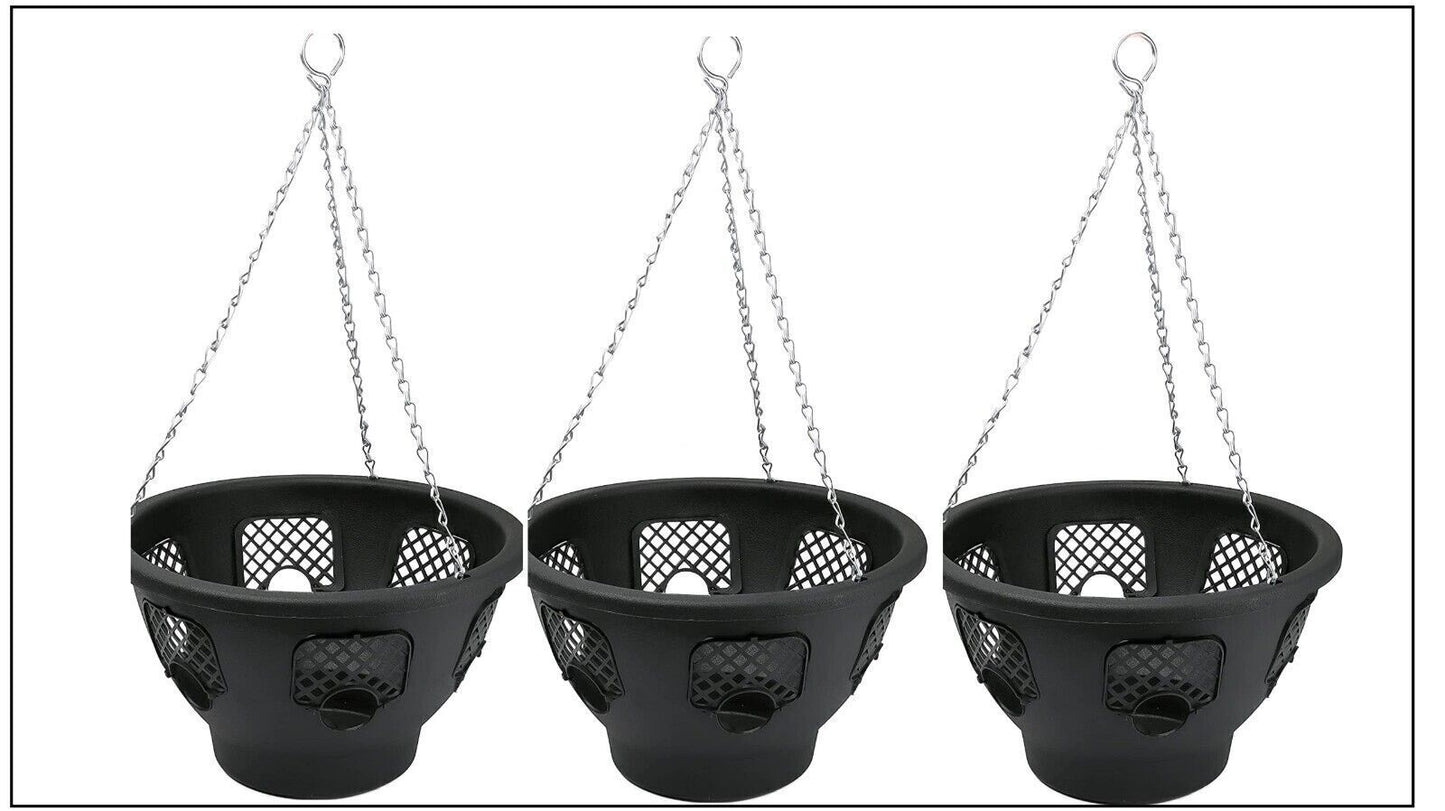 PLASTIC HANGING BASKETS for PLANTS FLOWERS GARDEN OUTDOOR HANGING BLACK 12 INCH