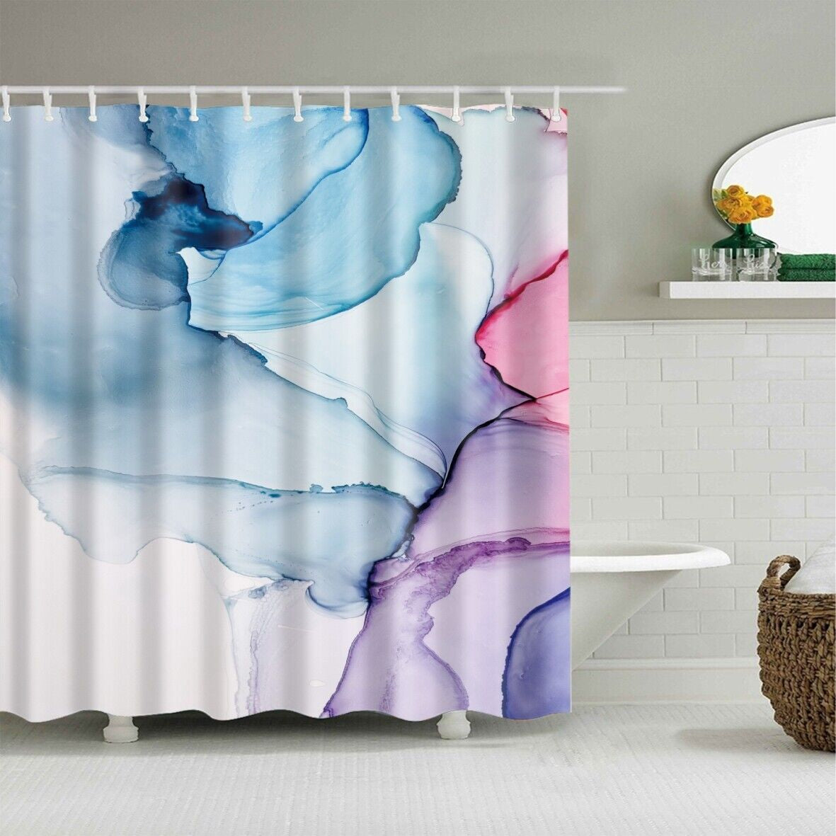 Waterproof Polyester Fabric Bathroom Shower Curtain with Ring Hooks 180 X 180 Cm