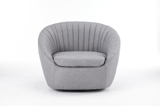 Durable Grey Linen Tub Swivel Dining Chair with Padded Seat for Bedroom, Office