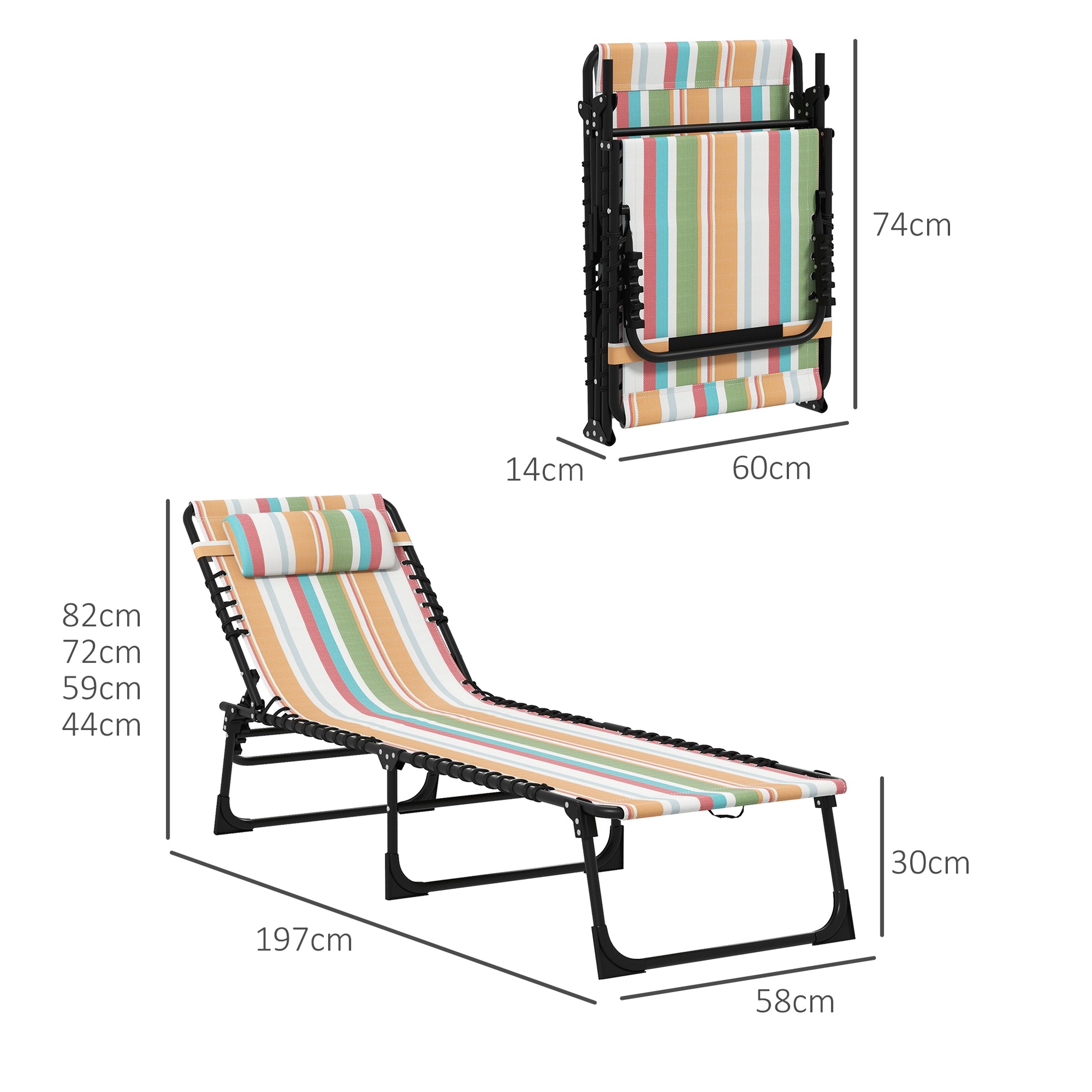 2 Pcs Beach Chaise Lounge 4 Adjustable Positions Sleeping Bed