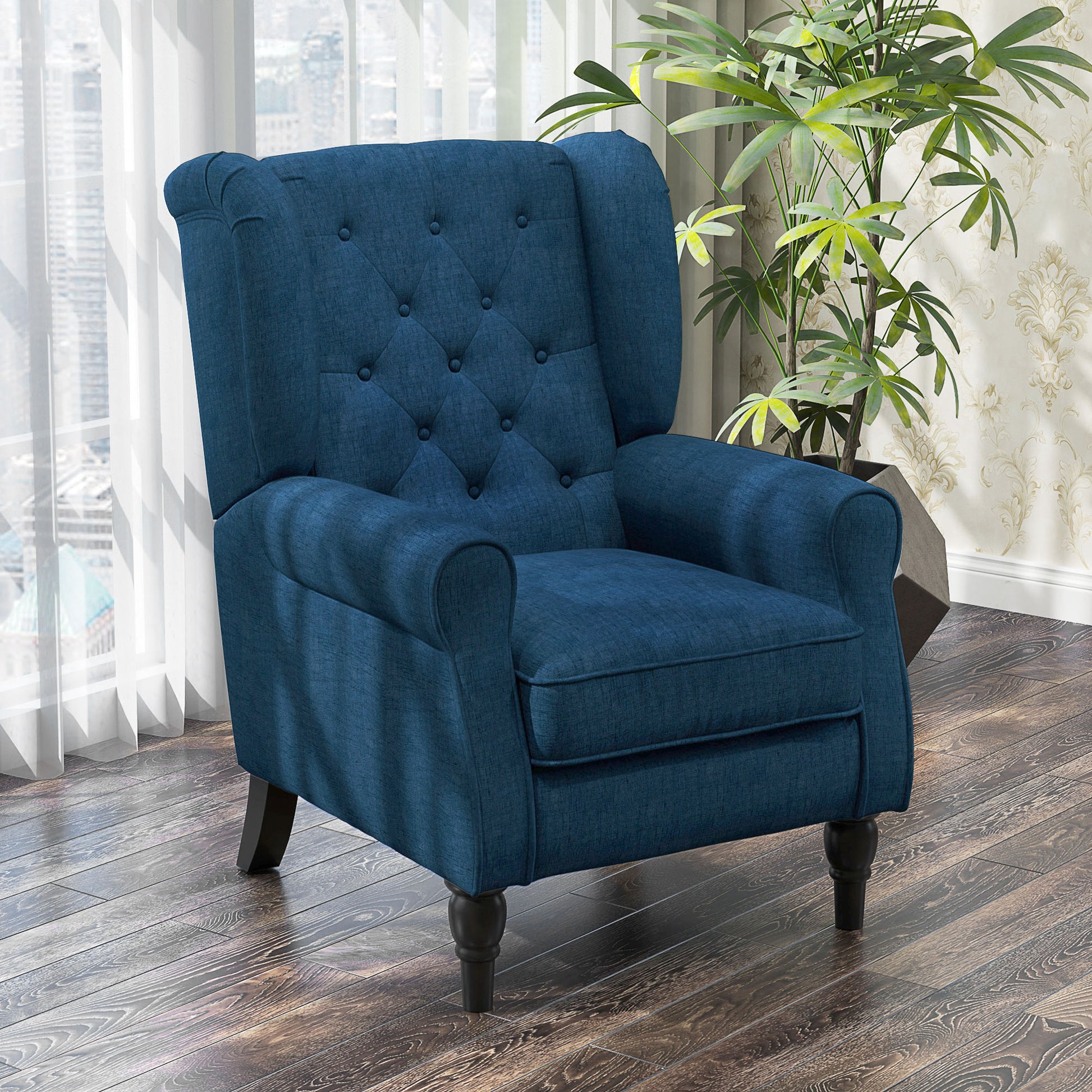 Retro Accent Chair Wingback Armchair with Wood Frame for Living Room