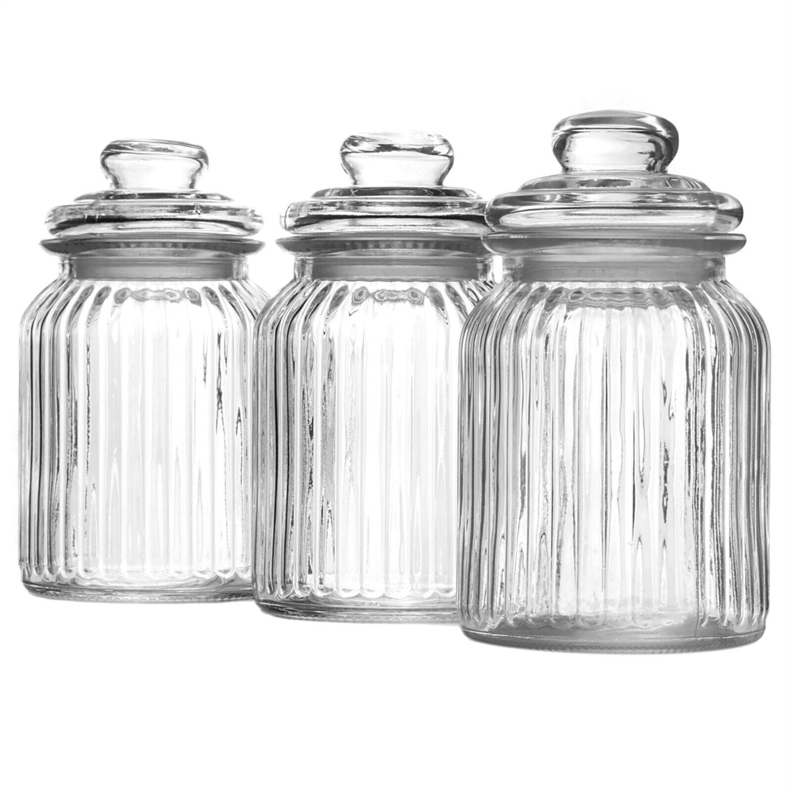 Vintage Airtight Glass Jars 990Ml - Set of 3 Traditional Sweet Jar Storage | M&W