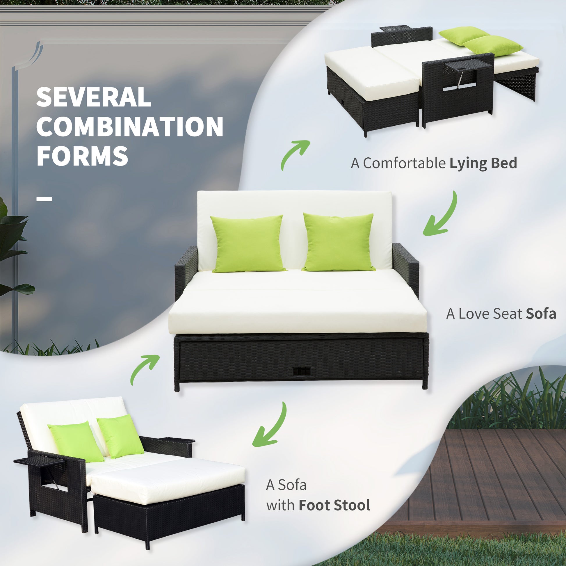 Garden Rattan Furniture Set 2 Seater Patio Sun Lounger Daybed Sunbed