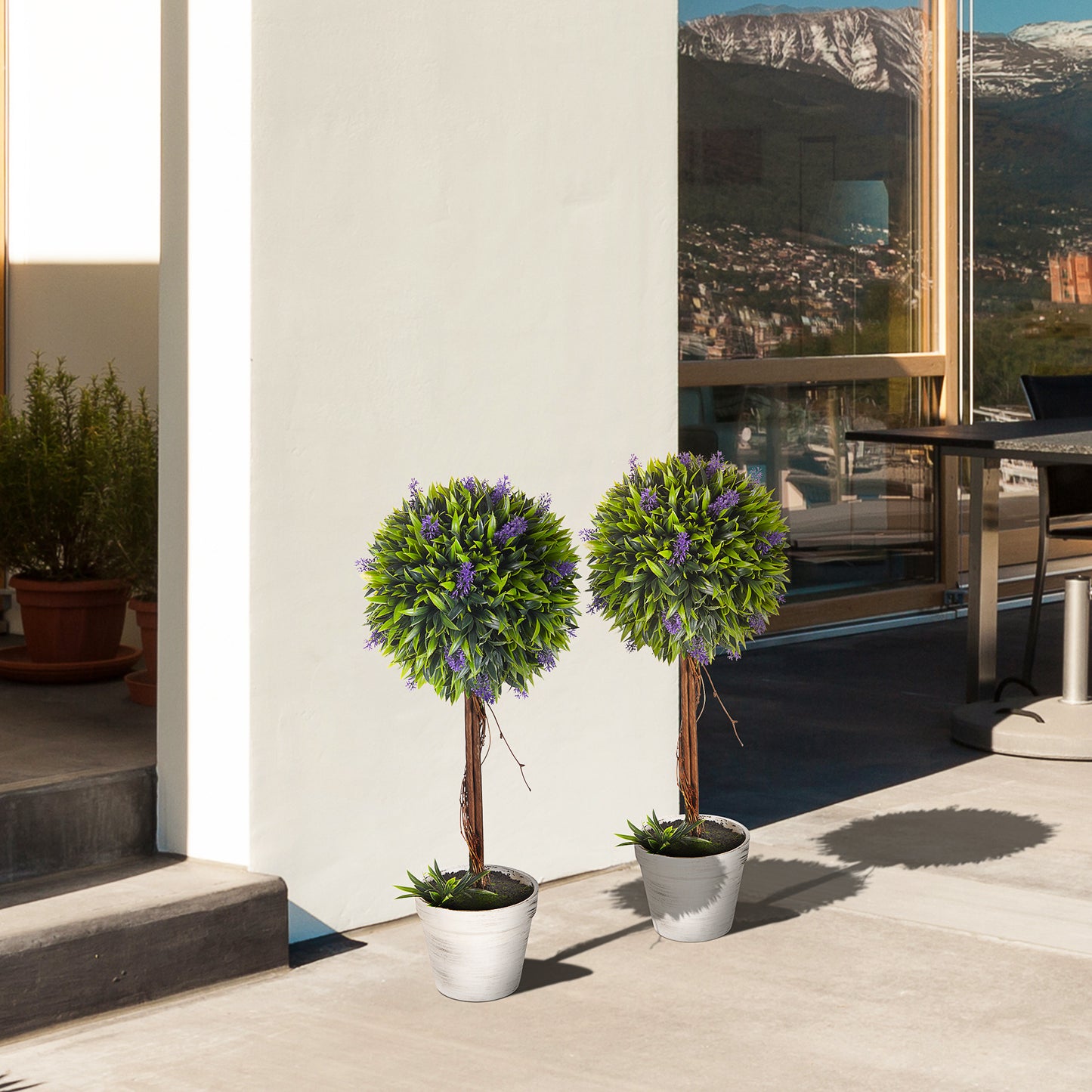 Set of 2 Decorative Artificial Plants Ball Trees with Flower