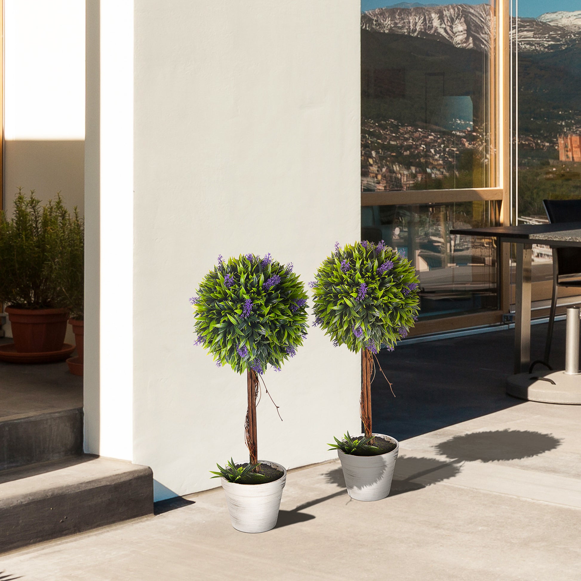 Set of 2 Decorative Artificial Plants Ball Trees with Flower