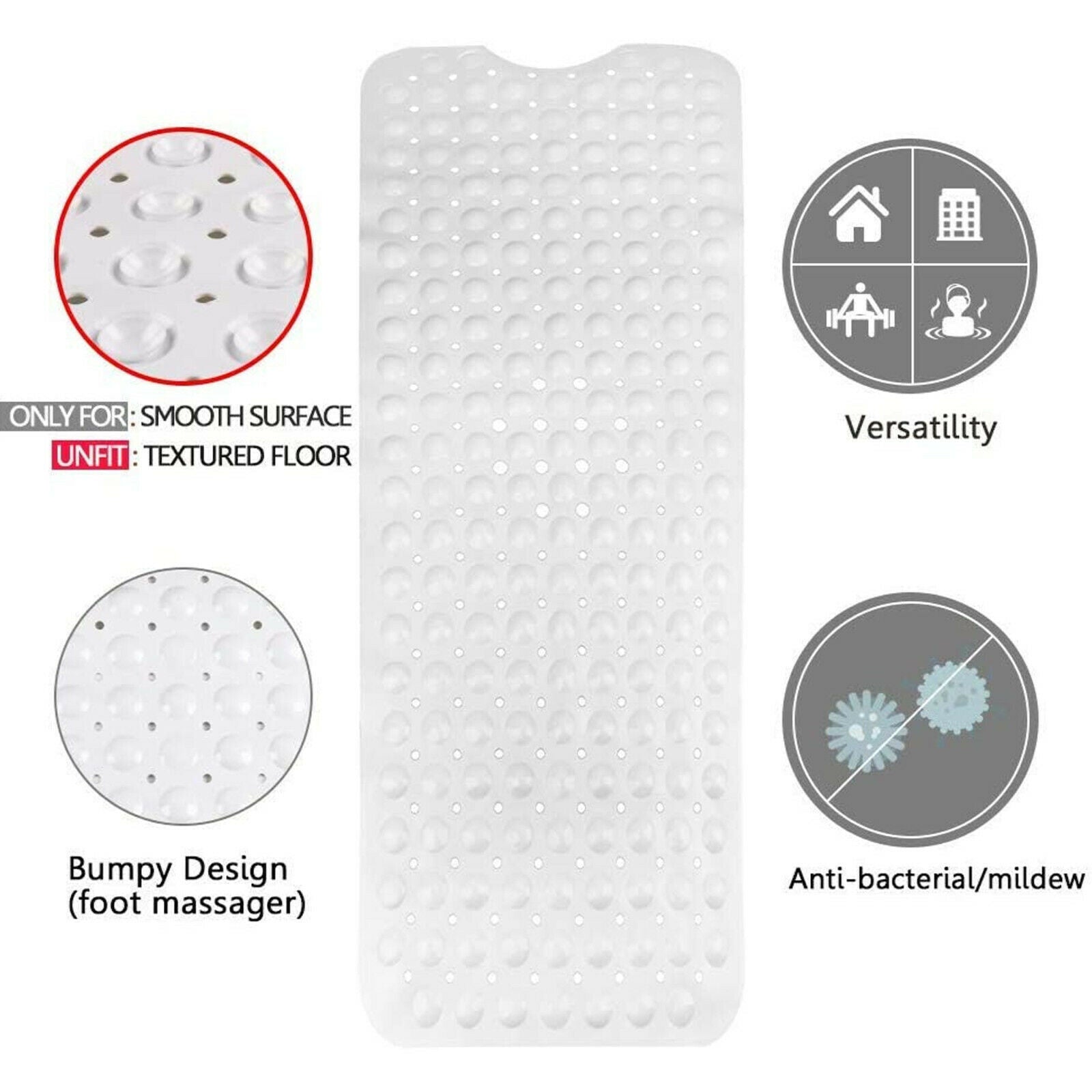 EXTRA LARGE NON-SLIP BATH MAT BATHTUB BATHROOM SHOWER MAT RUBBER STRONG SUCTION