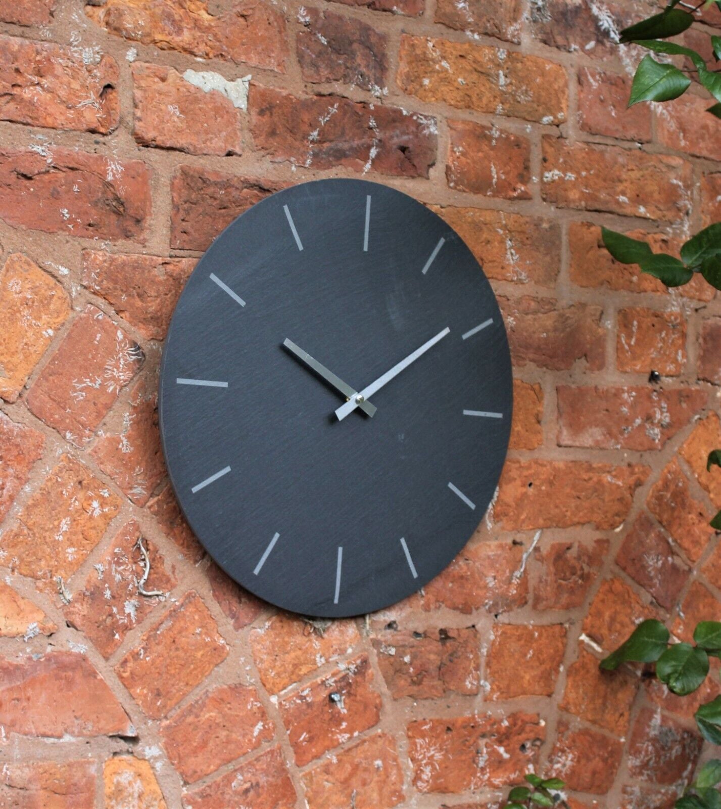Indoor Outdoor Hand Finished Kitchen Grey Slate & Silver Wall Clock Natural