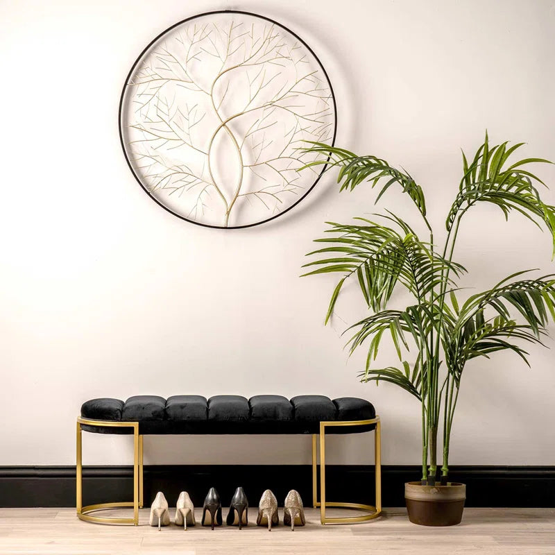 Adalya Velvet Tufted Bench for Bedroom Furniture, Modern Accent Bench with Iron Metal Legs