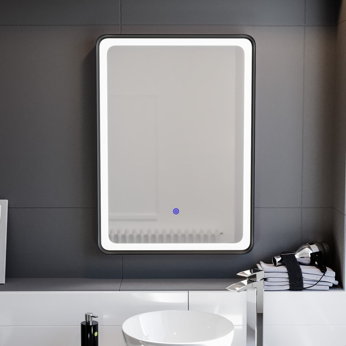 Nes Home Touch Sensor Bathroom LED Mirror Demister 500X700Mm Matte Black