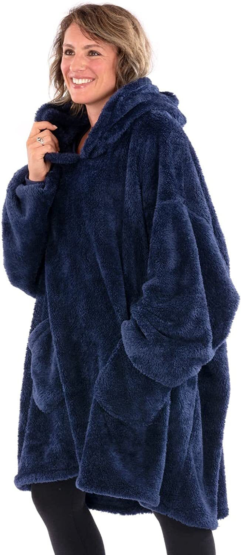 Snugrug Oversized Long Hooded Adult Sherpa Big Fleece Blanket Hoodie Sweatshirt