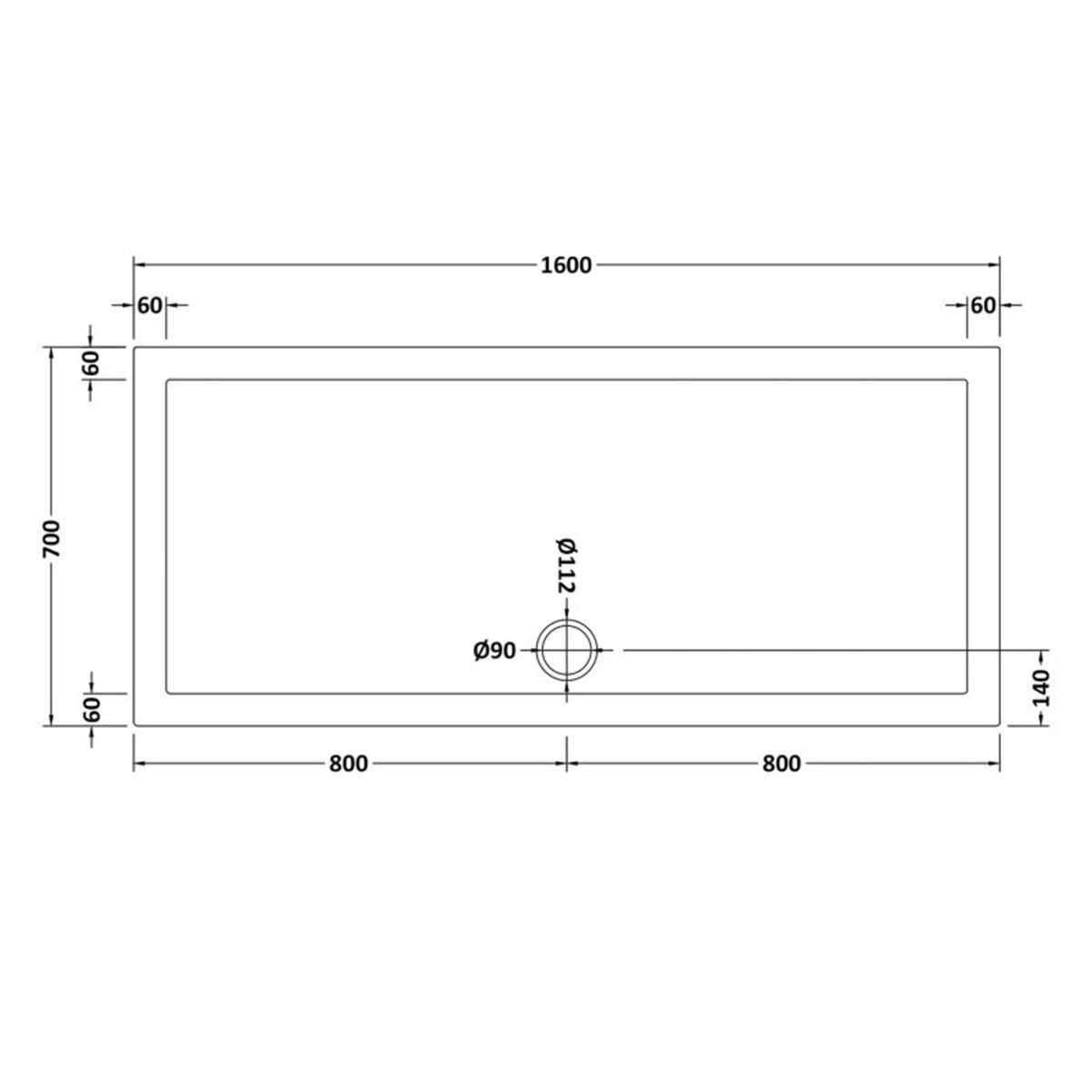 Slim 1600 X 700 Rectangular Stone Resin Shower Tray for Wetroom Enclosure