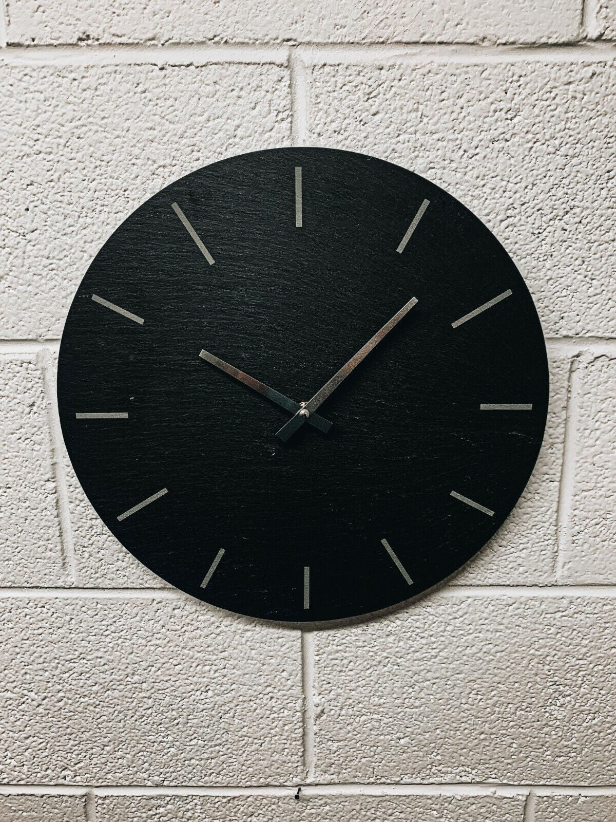 Indoor Outdoor Hand Finished Kitchen Grey Slate & Silver Wall Clock Natural