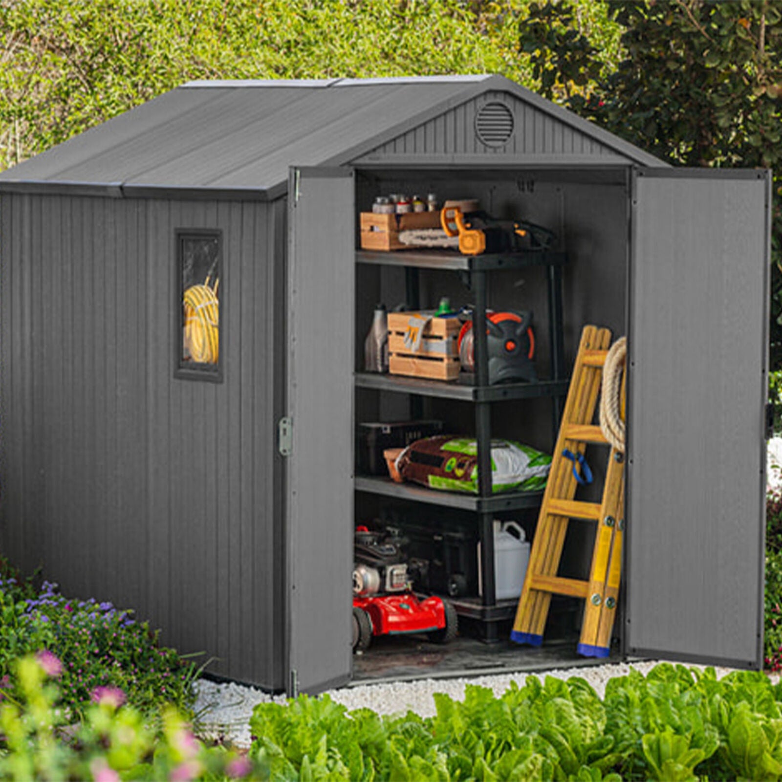 Keter Darwin Outdoor Garden Tool Storage Shed W/Window