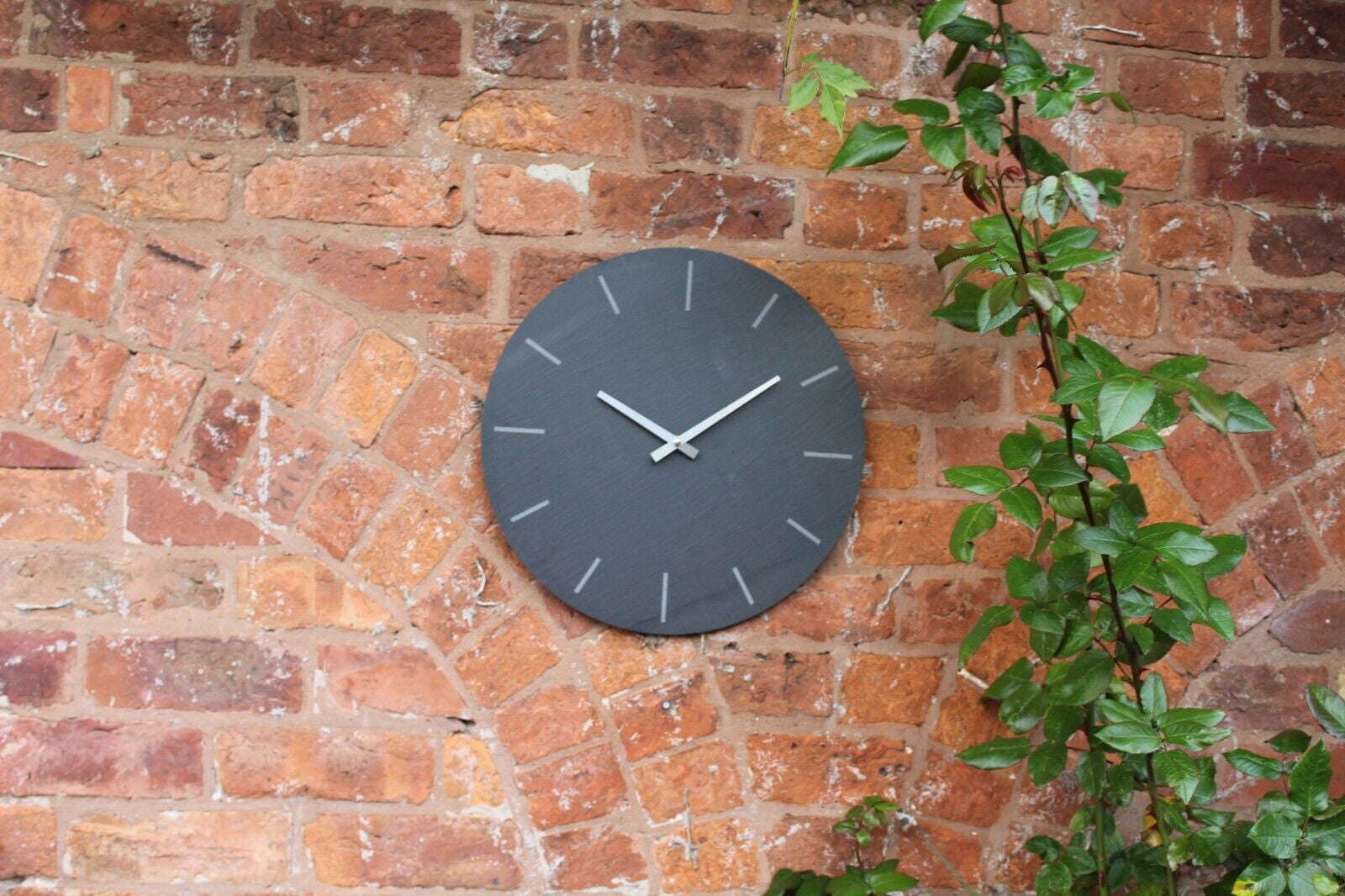 Indoor Outdoor Hand Finished Kitchen Grey Slate & Silver Wall Clock Natural