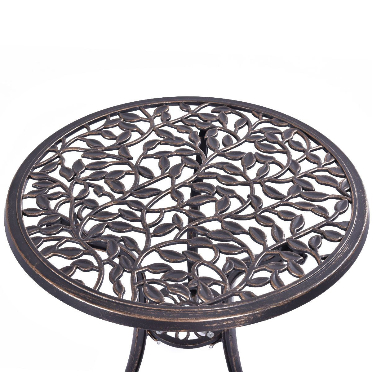 3-Piece Outdoor Bistro Set with Rust-Resistant Cast Aluminum and Leaf Design